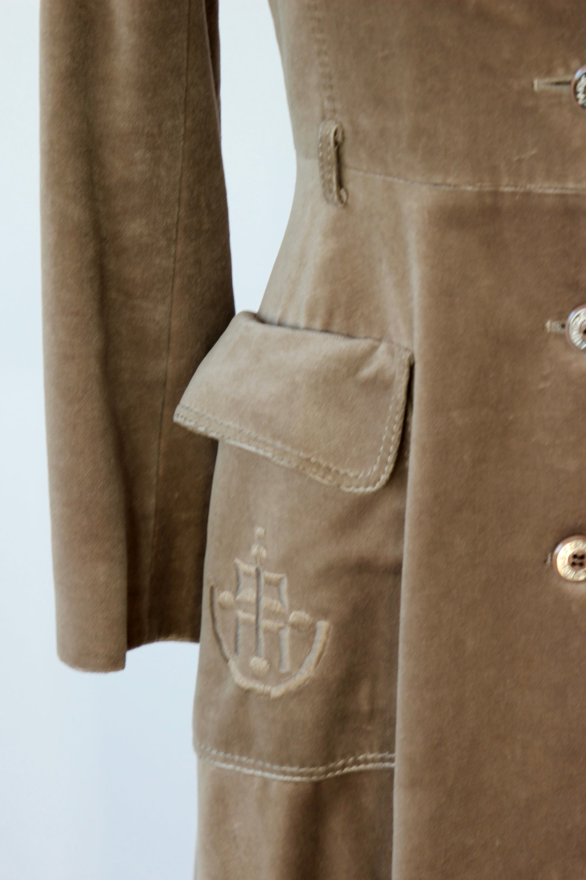 1970s Designer Louis Feraud Brown Velvet Mod Coat // Size S