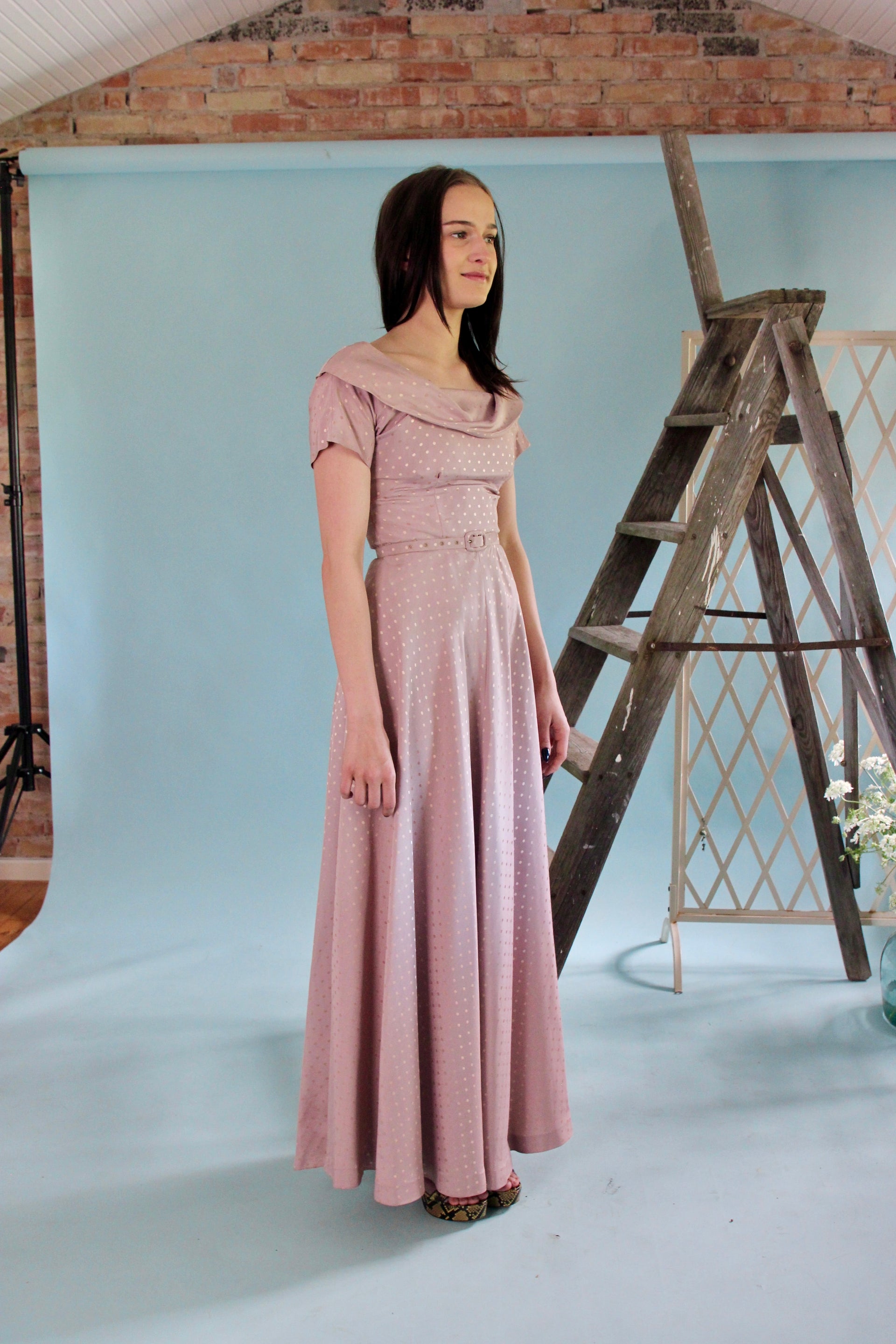 1940s Pale Pink Evening Gown//Size XS