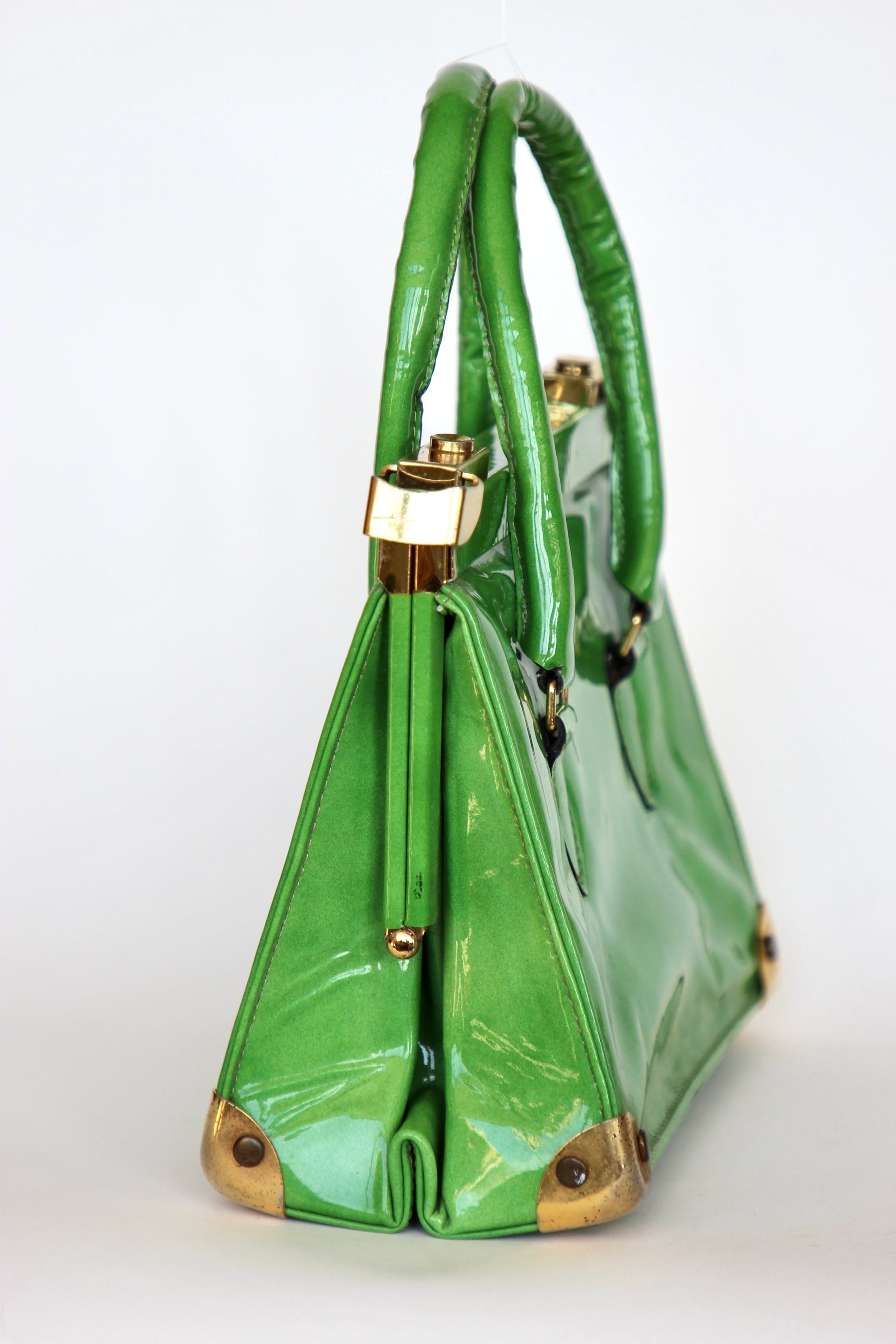 1960s Vintage Green Vinyl Purse / Top Handle Bag
