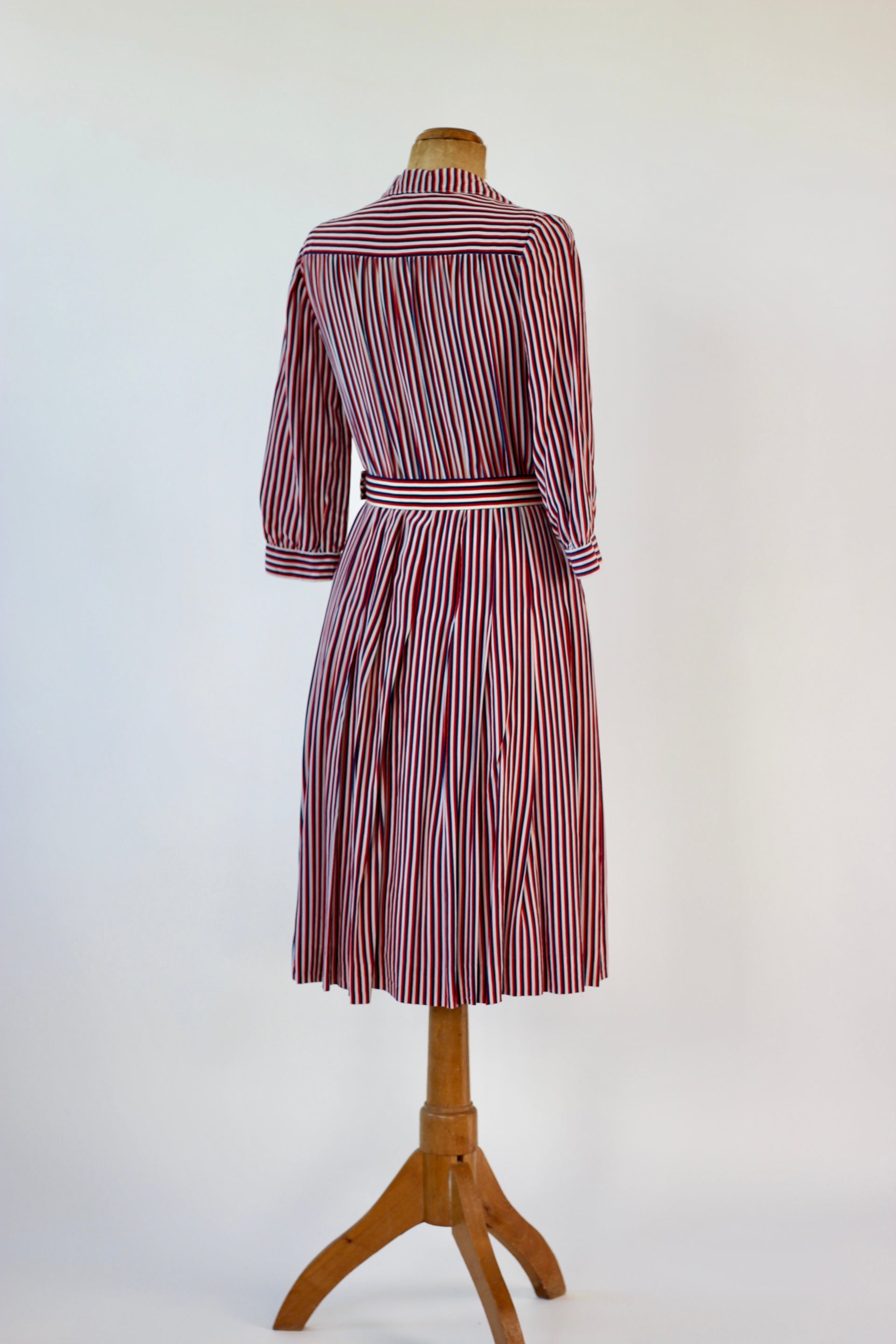 1940s Striped Silk Dress in Red, White and Blue // Size M