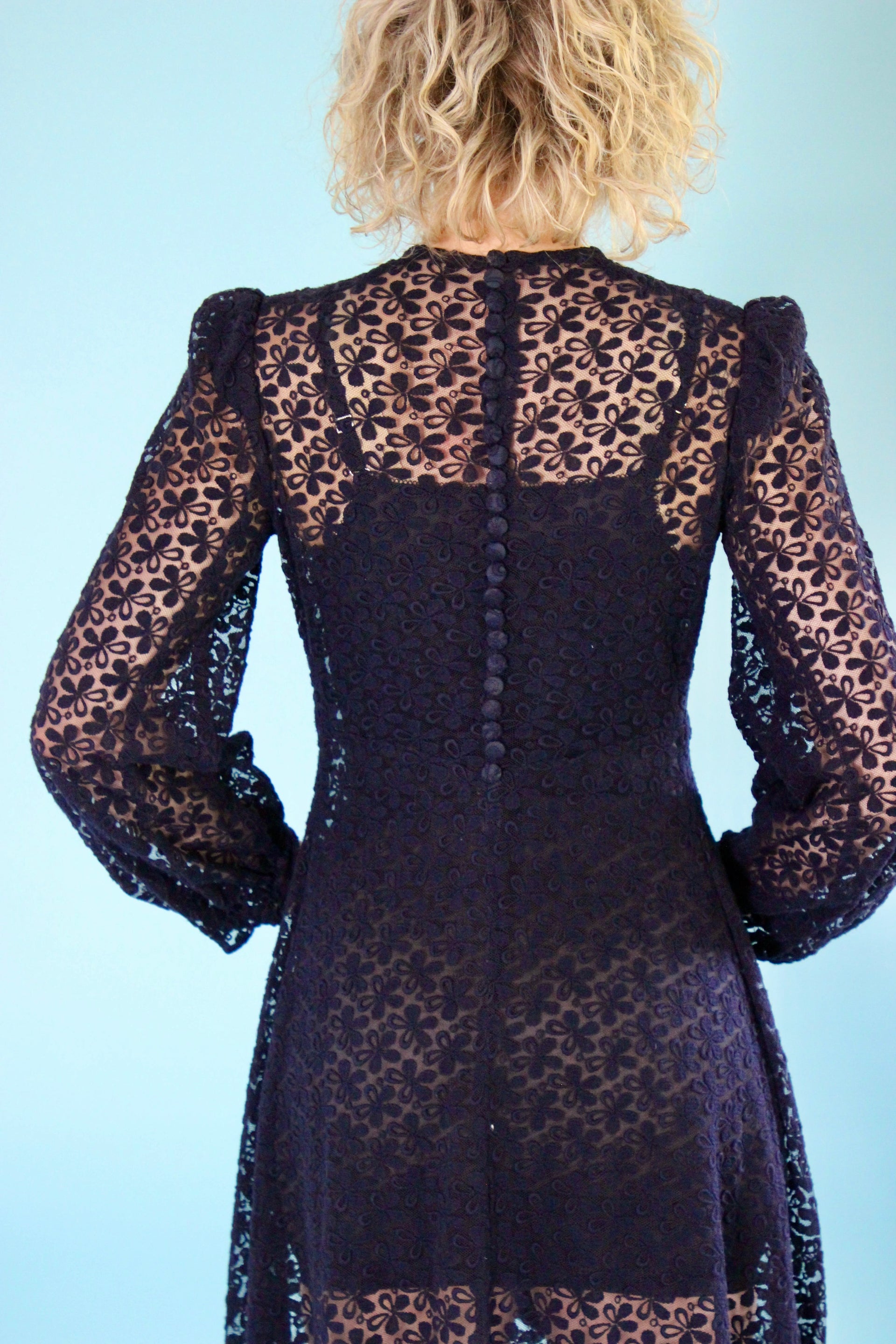 1940s Vintage Navy Blue Lace Dress // Size S/M