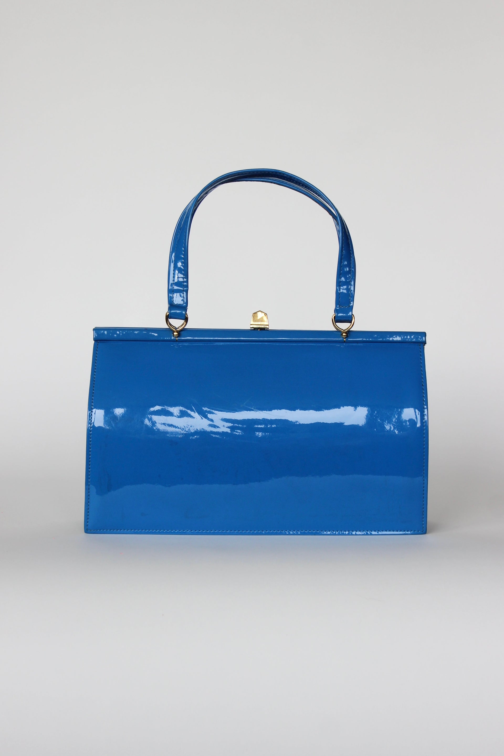 1960s 1970s Vintage Blue Suede and Patent Vinyl Purse Top Handle Bag/Purse