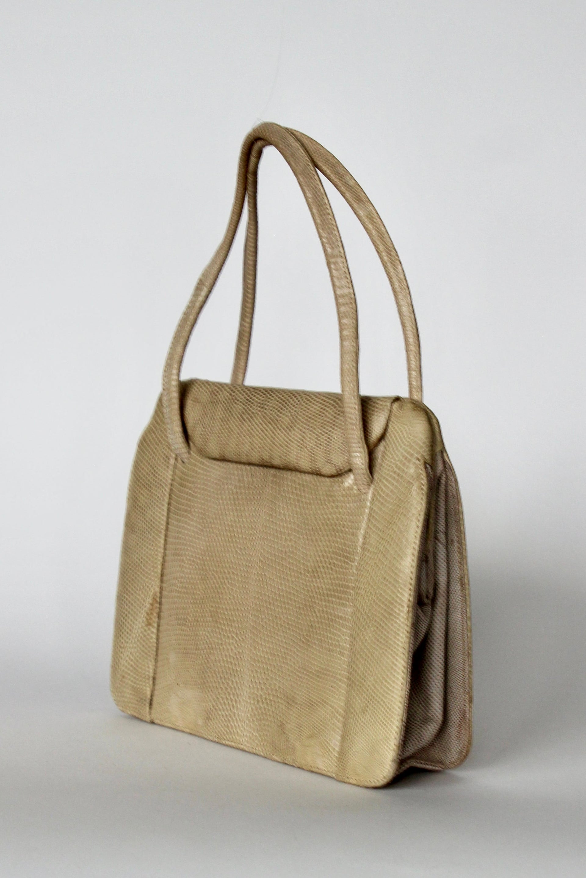 1950s Vintage Beige Lizard Leather Top Handle Bag/Purse