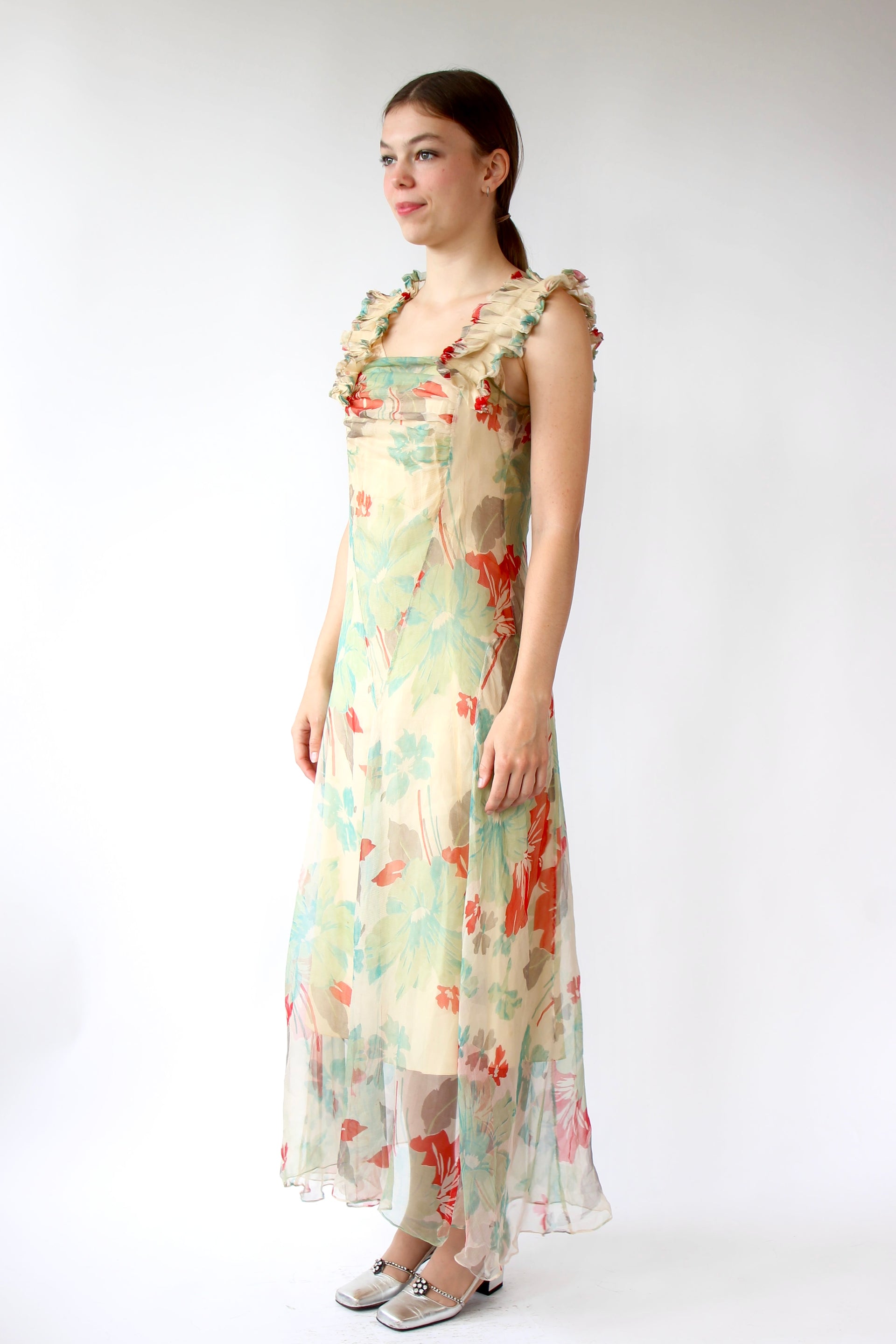 1920s 1930s Vintage Silk Chiffon Dress // Size XS