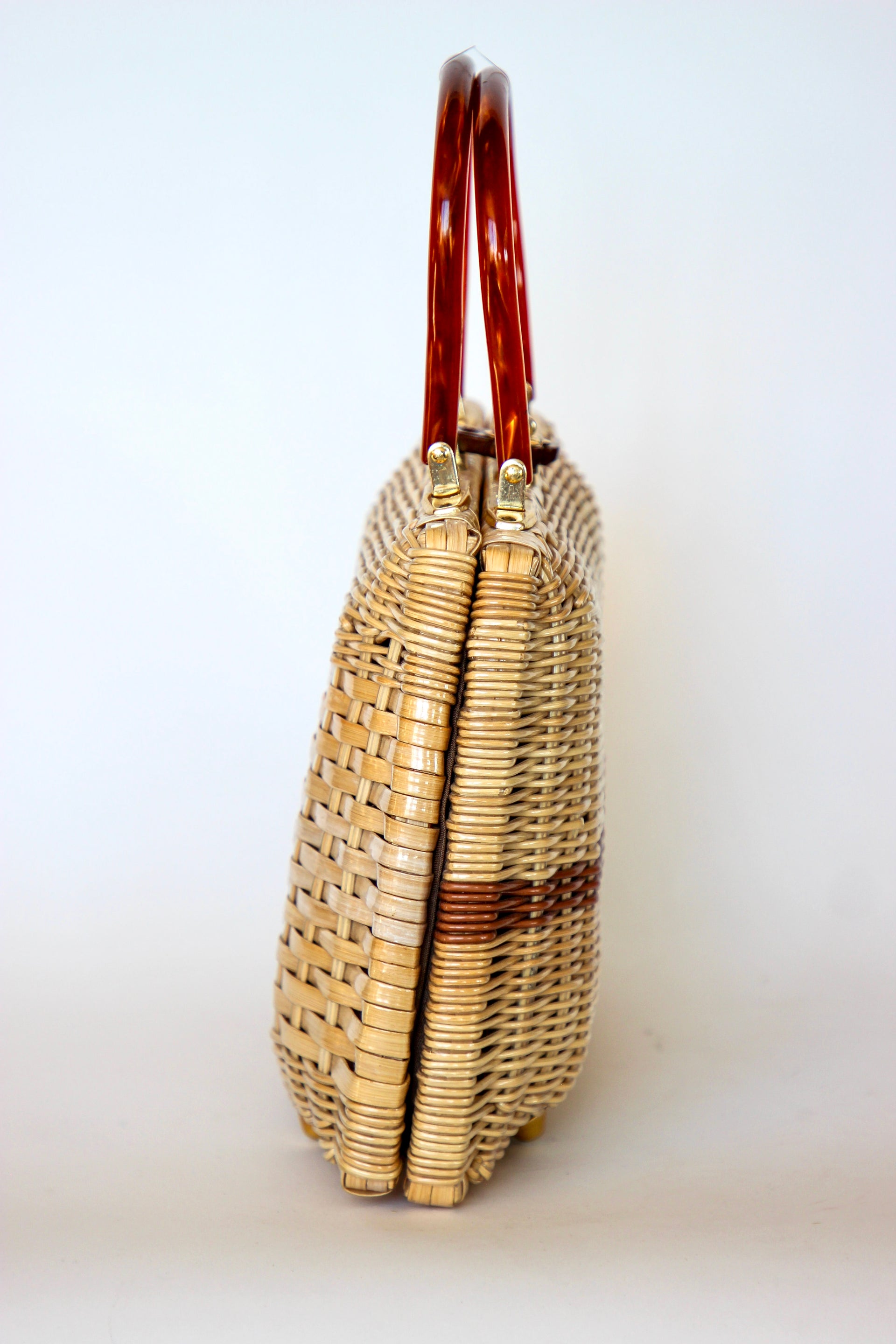 1950s 1960s Straw Top Handle Bag/Purse with Lucite Handle