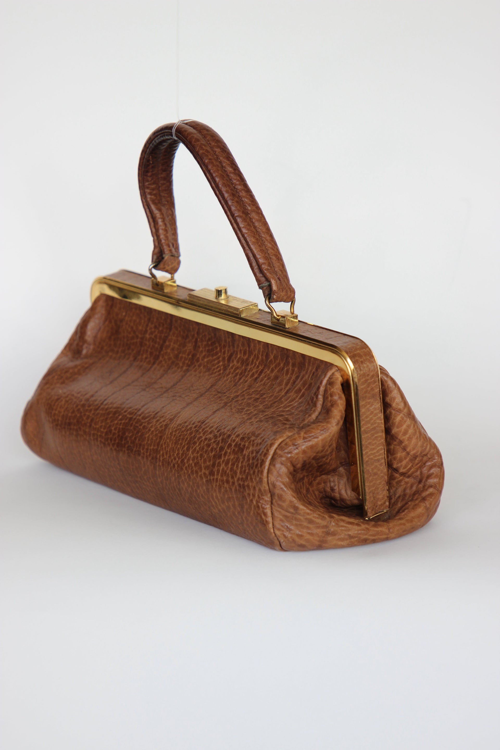 1960s Leather Top Handle Bag // Midwife Style Bag