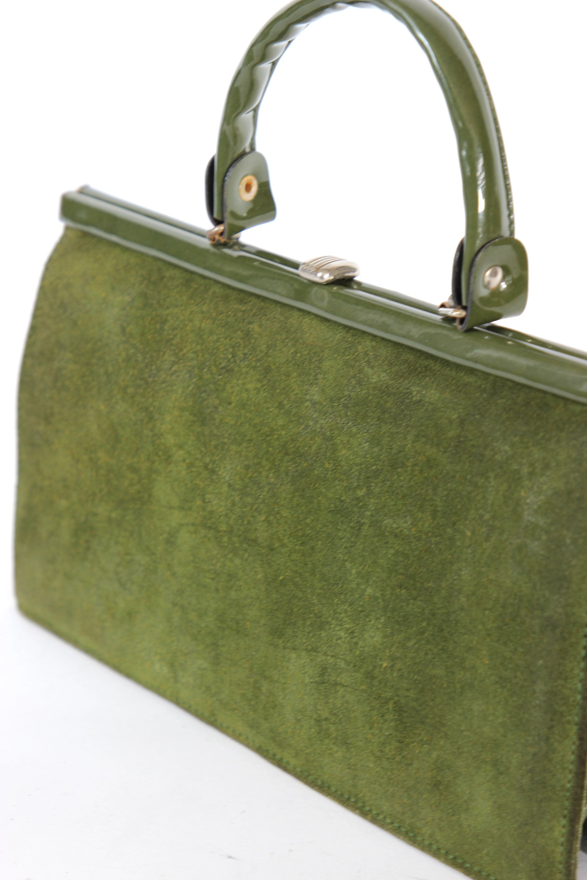 1960s Vintage Green Suede and Vinyl Top Handle Bag