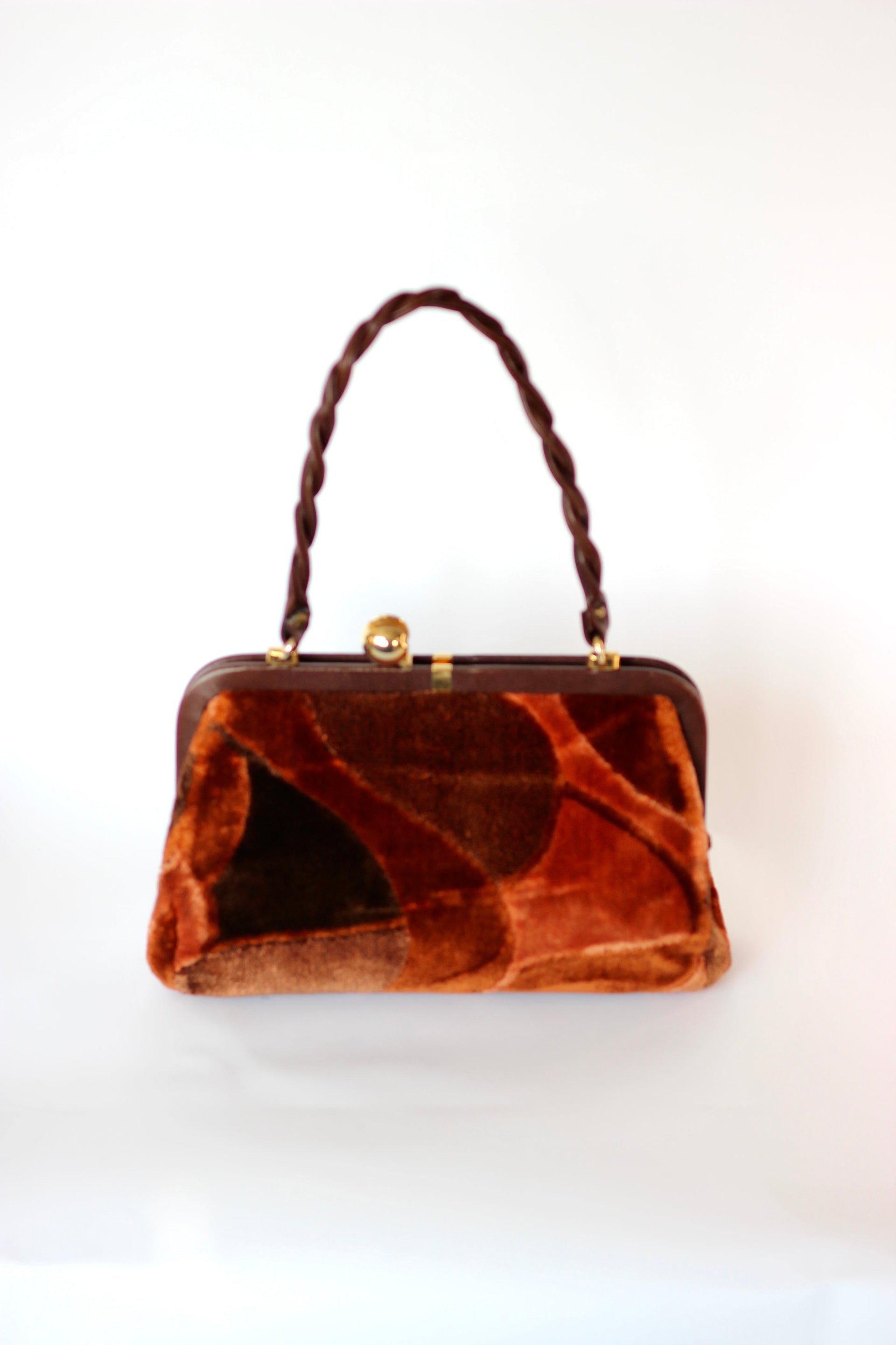 1960s Velvet and Leather Handbag//Danish Design