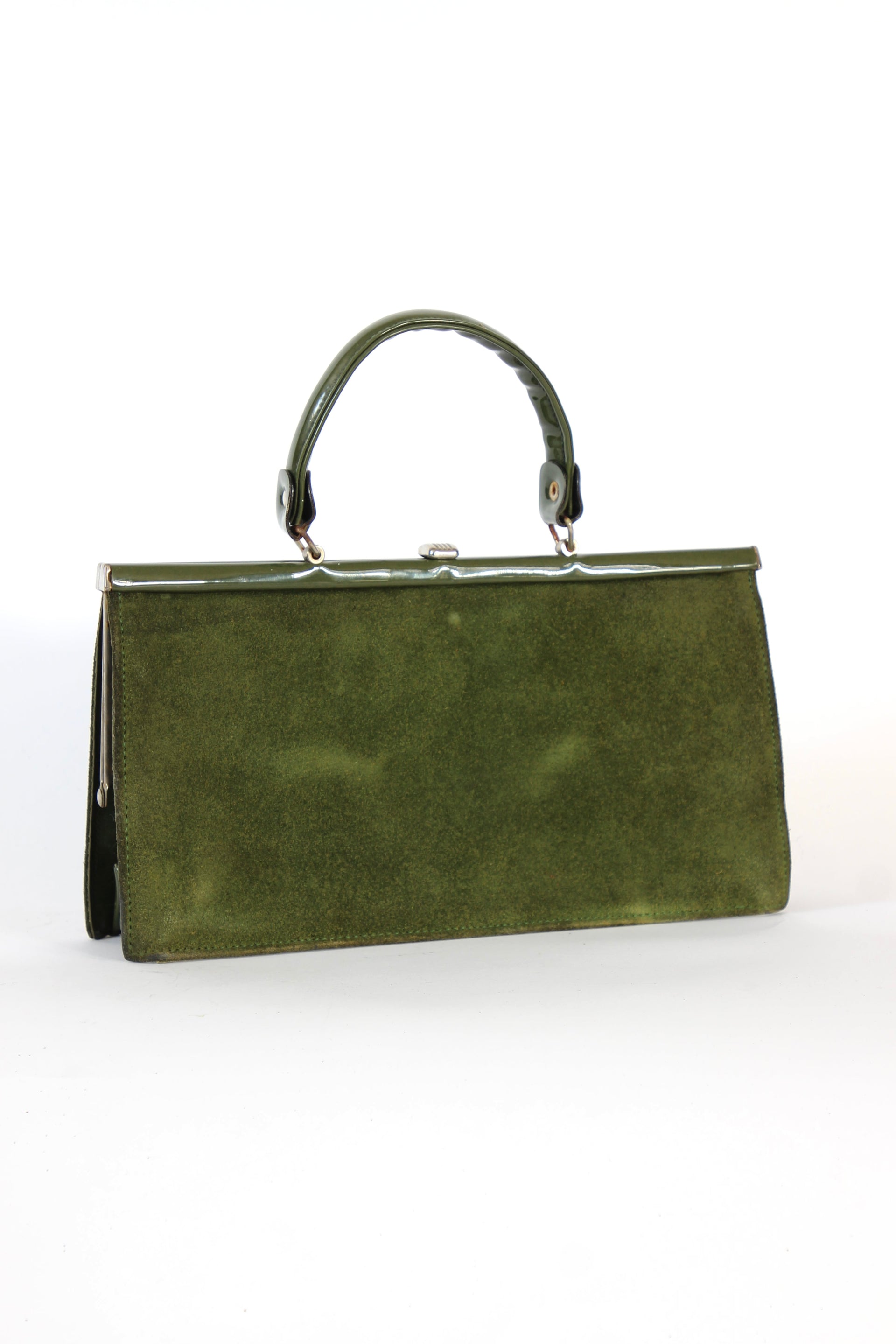 1960s Vintage Green Suede and Vinyl Top Handle Bag