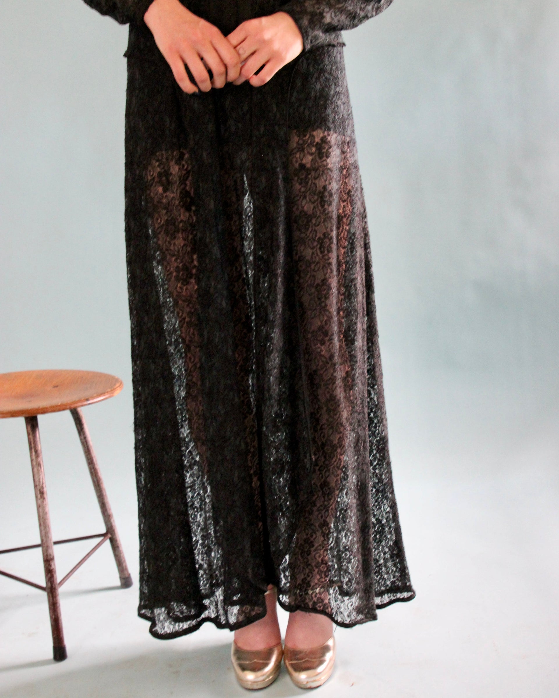 Antique Edwardian Black Lace Dress // Size S