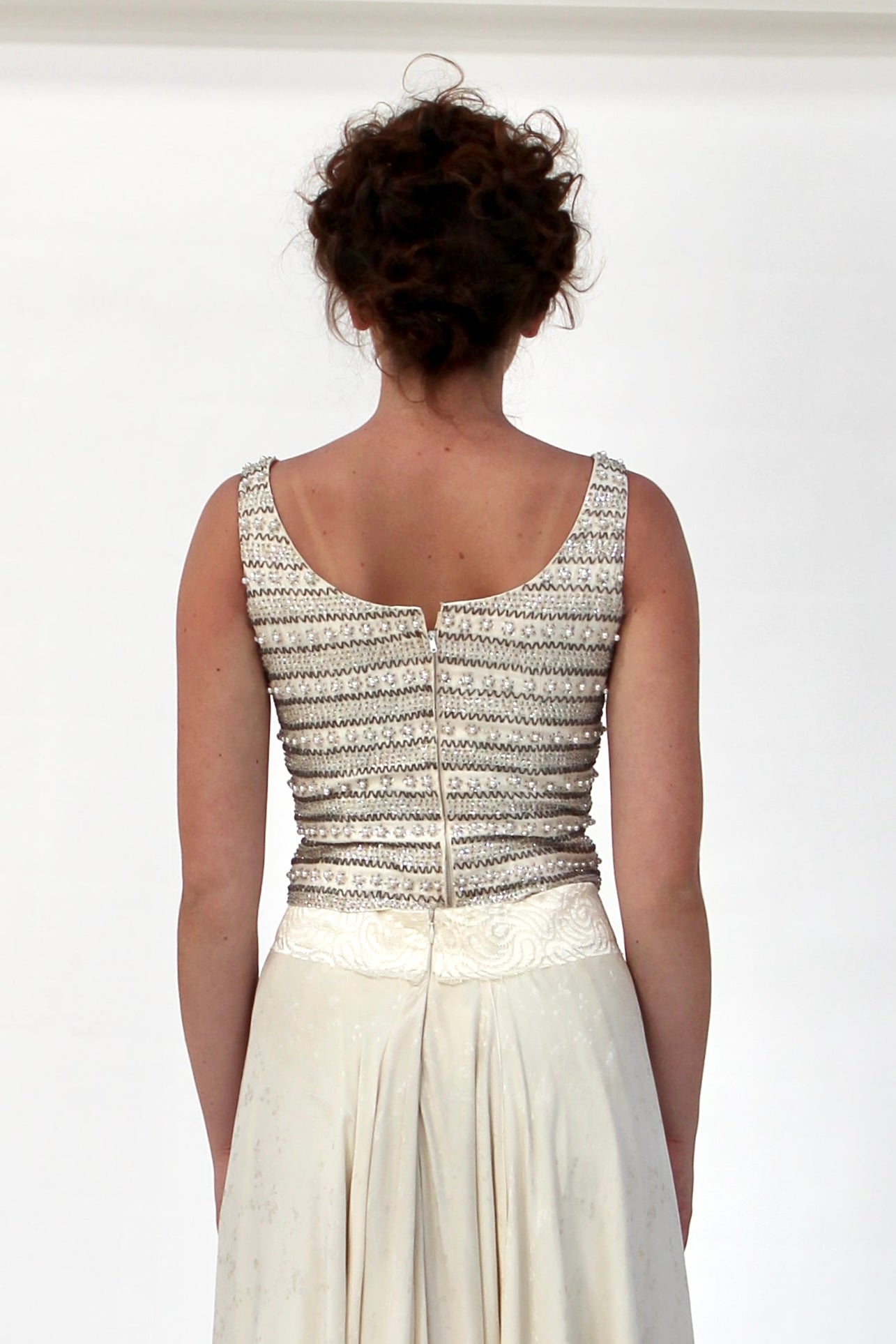 1950s Vintage Raw Silk Beaded Top // Size S