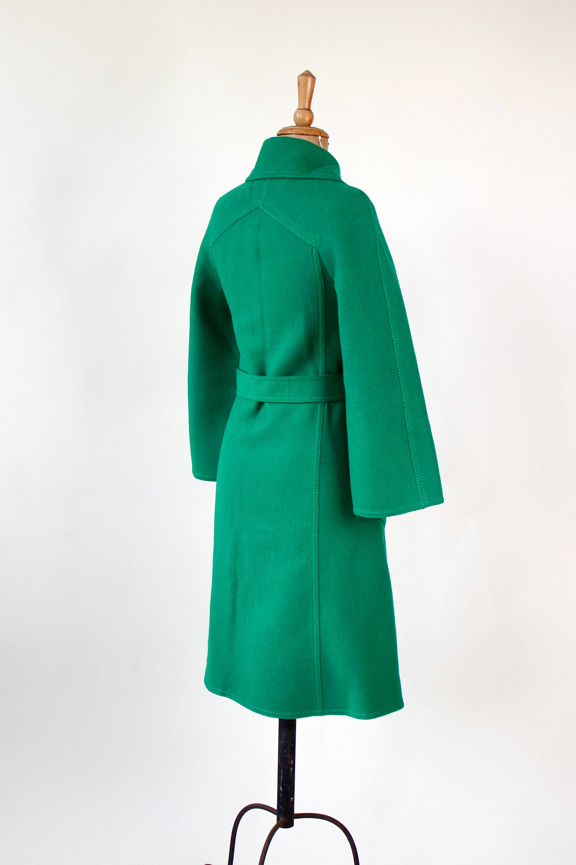 1970s Vintage Designer Green Wool Mod/Trench Coat // Size M