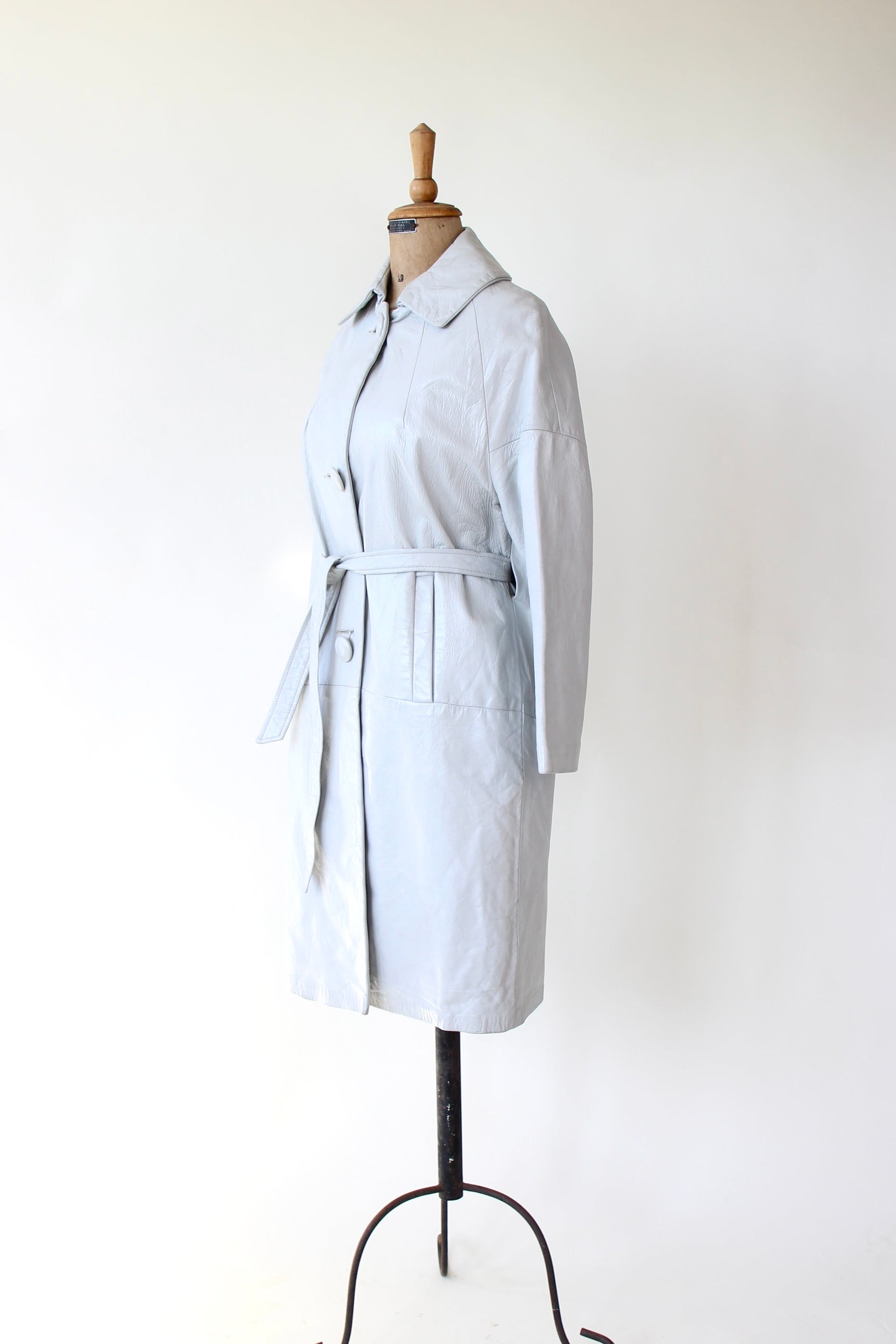 1950s Vintage Light Grey Leather Swing Coat // Size M/L