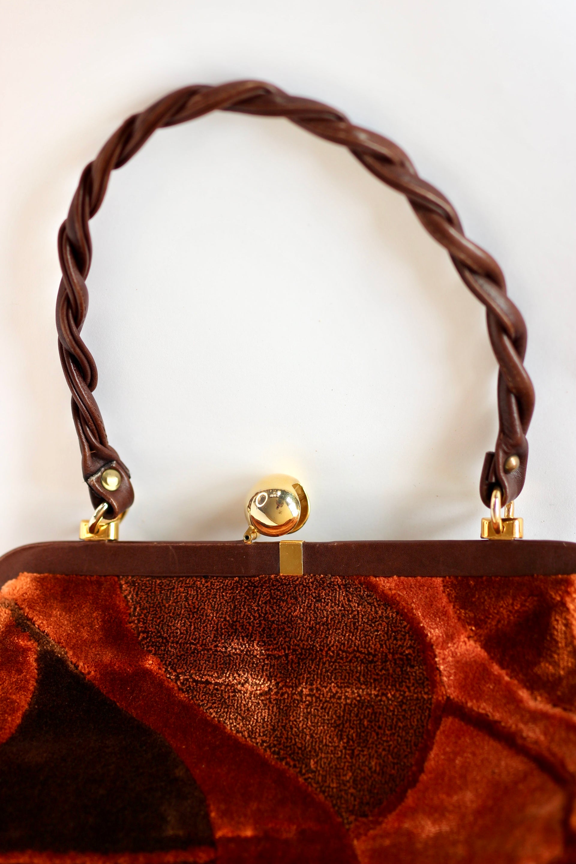 1960s Velvet and Leather Handbag//Danish Design
