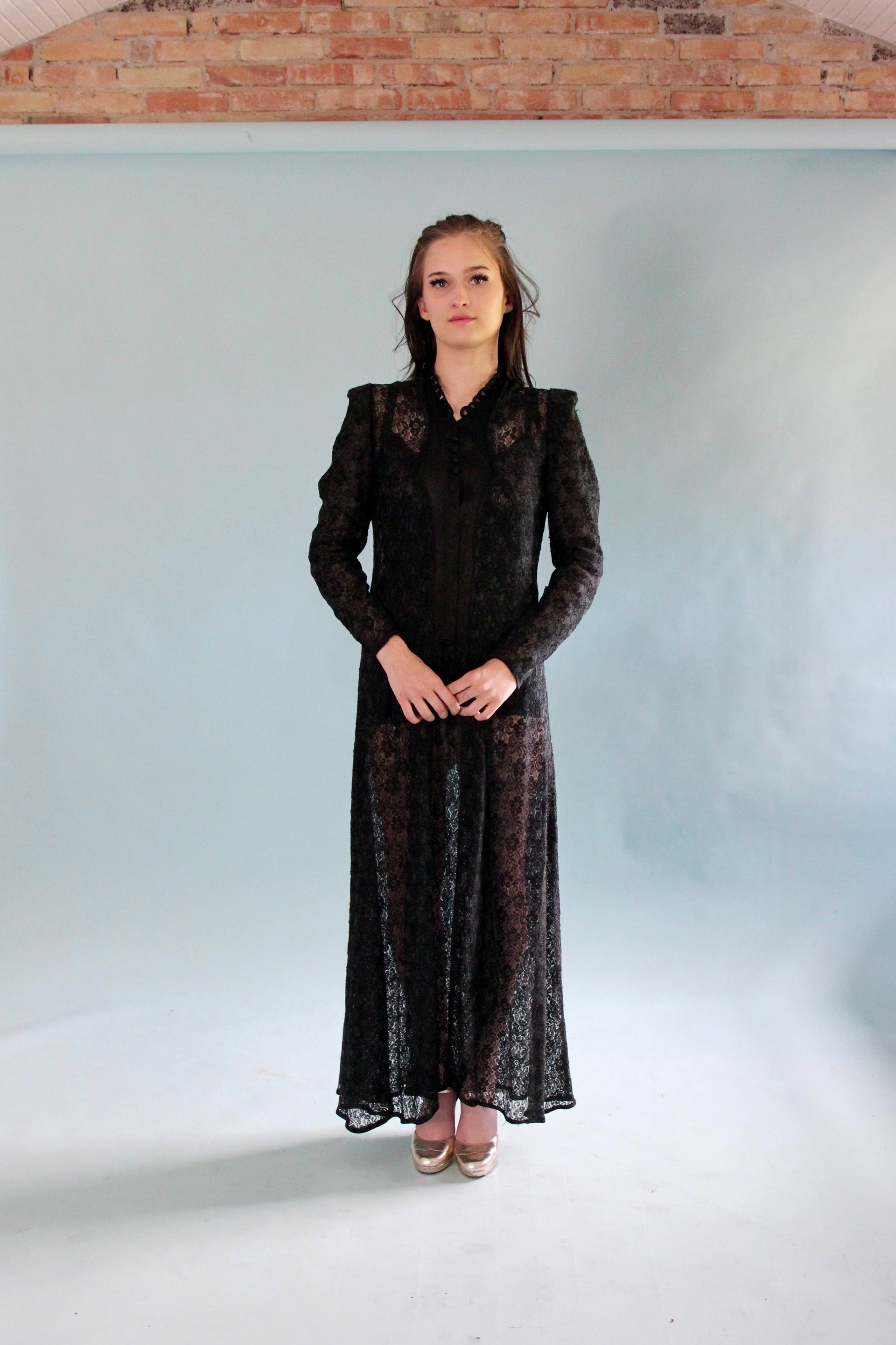 Antique Edwardian Black Lace Dress // Size S