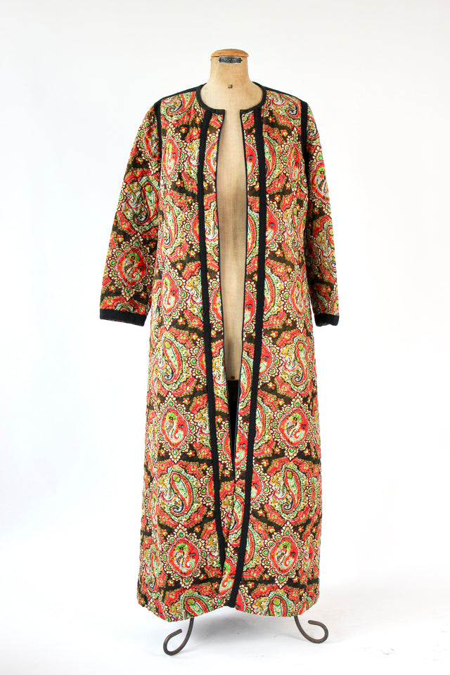 1960s 1970s Vintage Quilted Maxi Dress / Coat//Size M