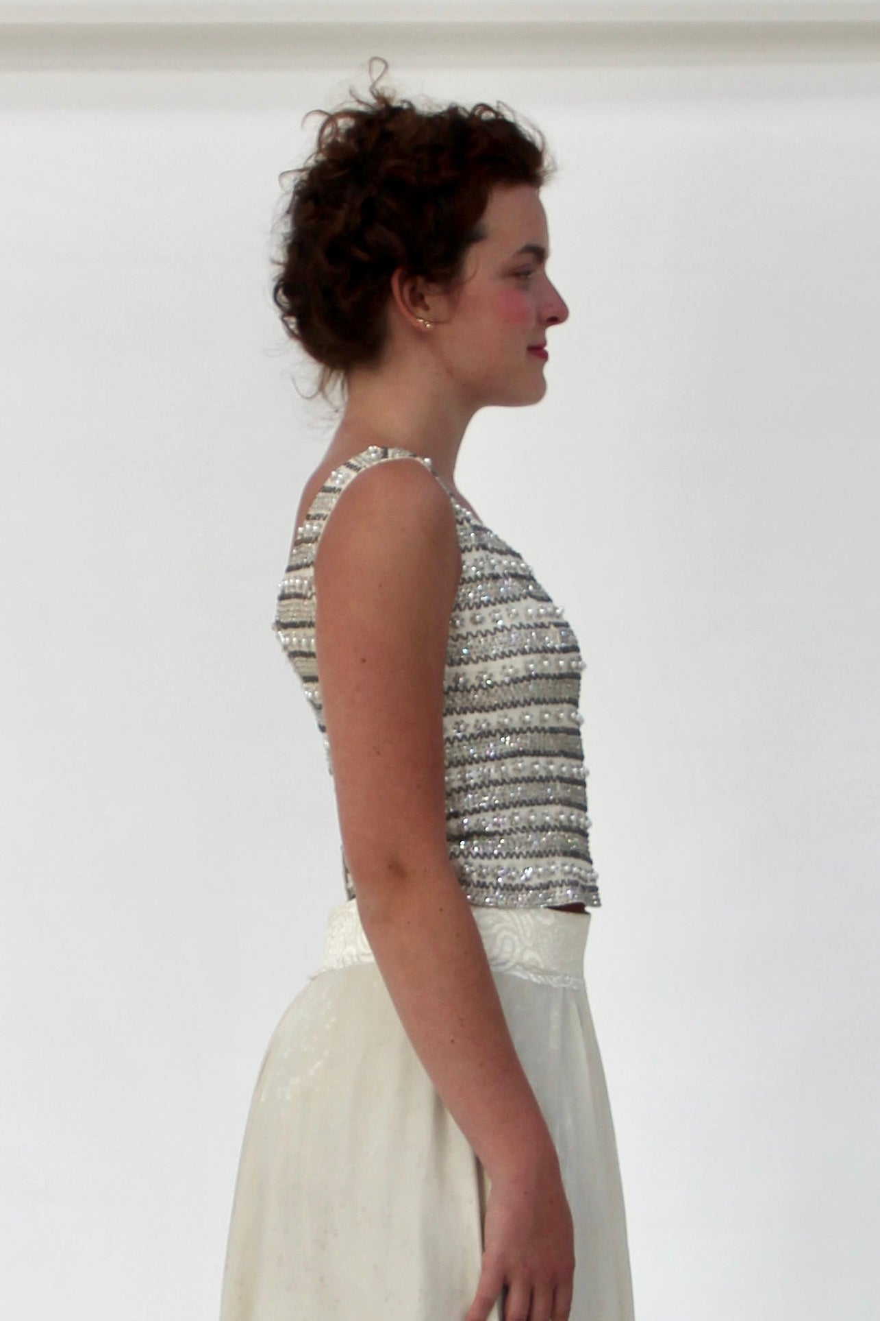 1950s Vintage Raw Silk Beaded Top // Size S