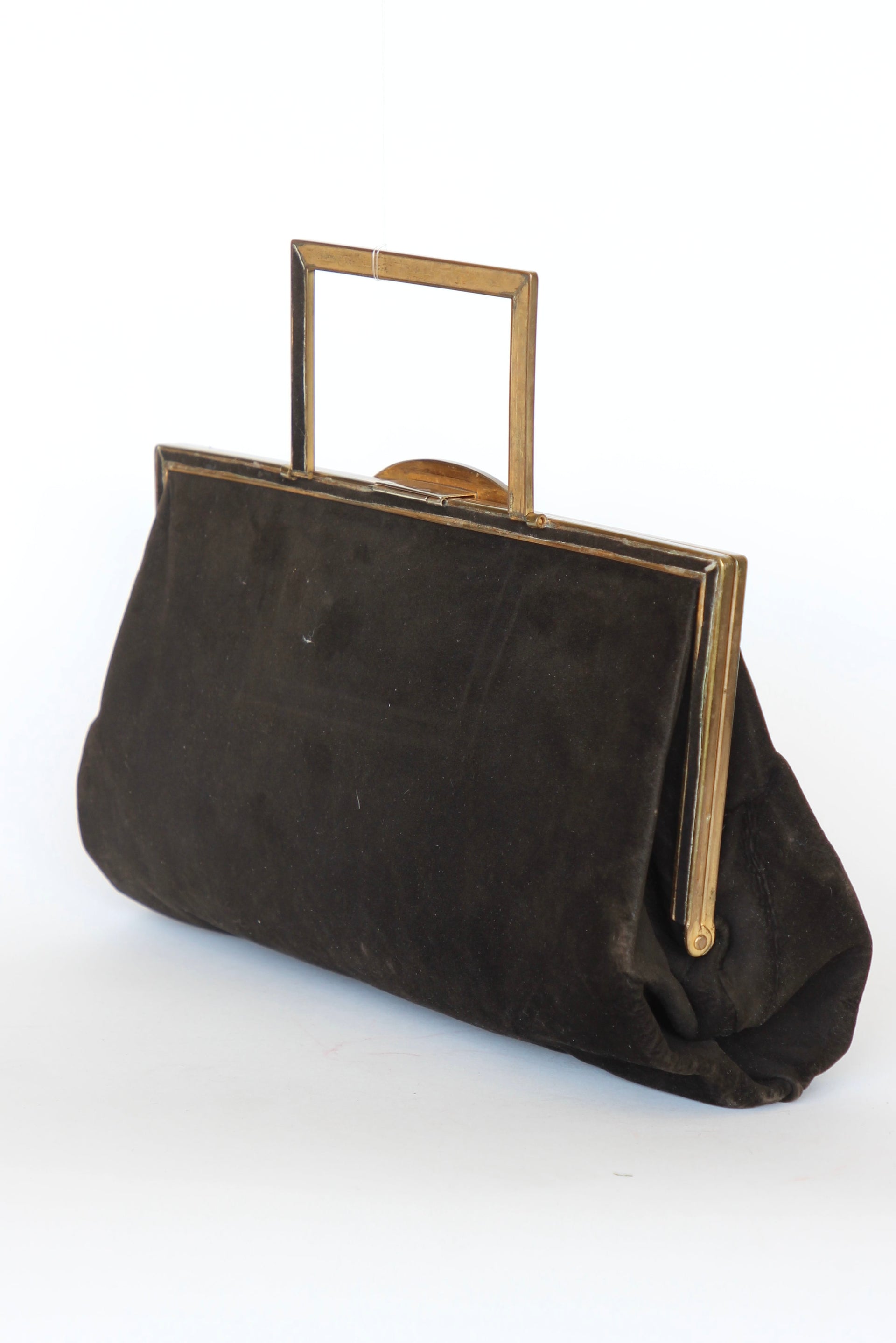 1930s Brown Suede Leather Top Handle Bag