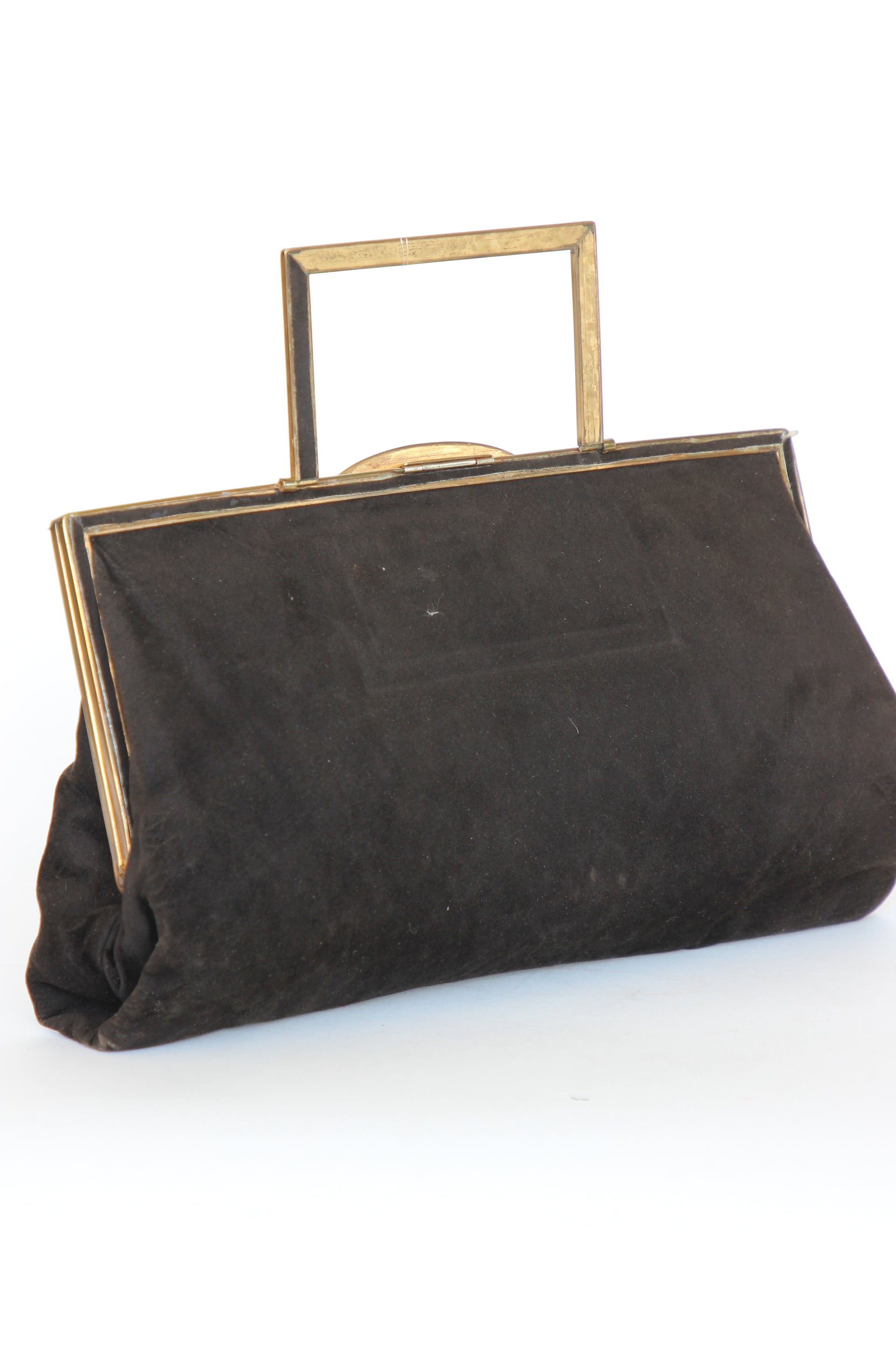 1930s Brown Suede Leather Top Handle Bag