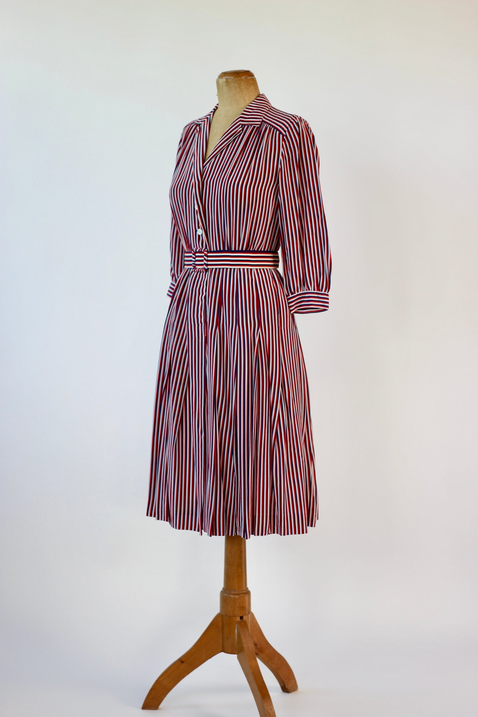 1940s Striped Silk Dress in Red, White and Blue // Size M