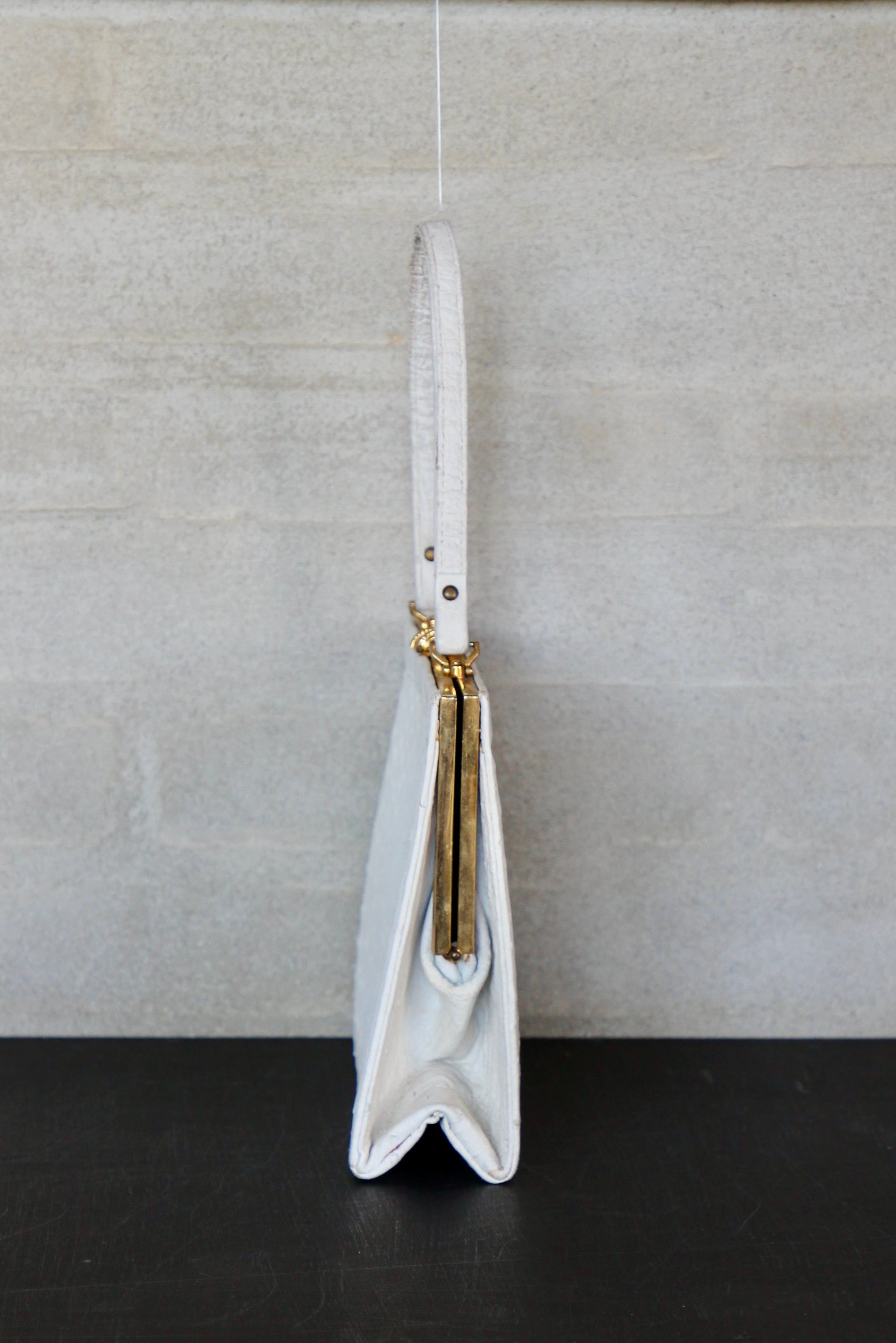 1960s Vintage White Ostrich Leather Top Handle Bag/Purse