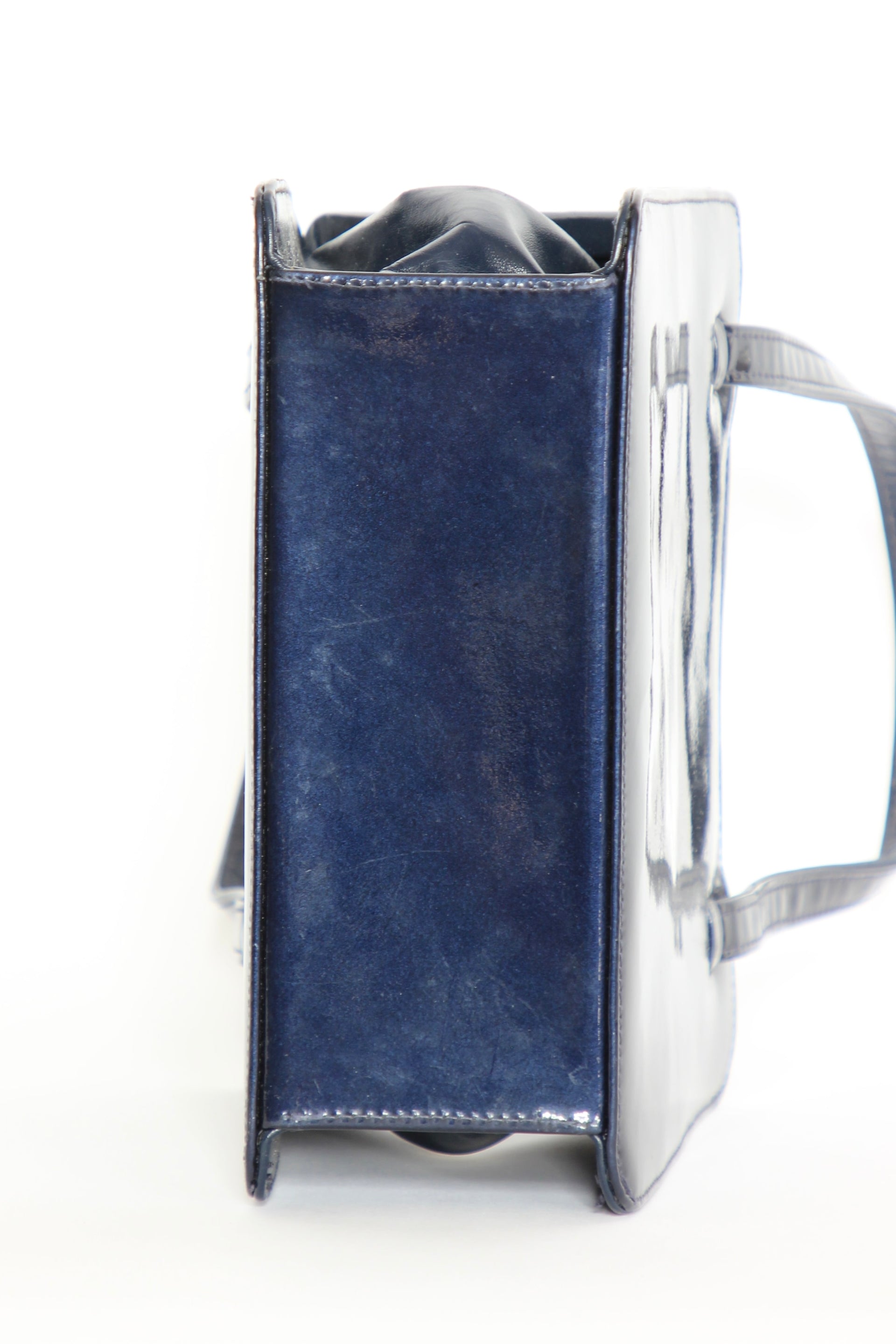 1950s 1960s Vintage Navy Blue Patent Leather Top Handle Bag/Purse