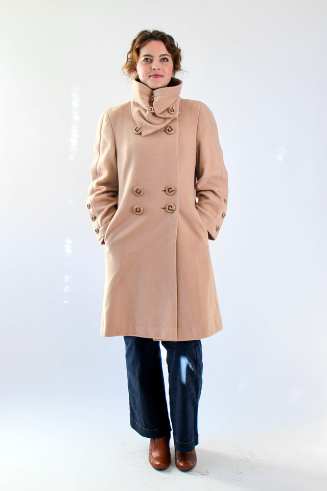 1980s Vintage Pierre Cardin Nude/Slightly Pink Wool Coat // Size S