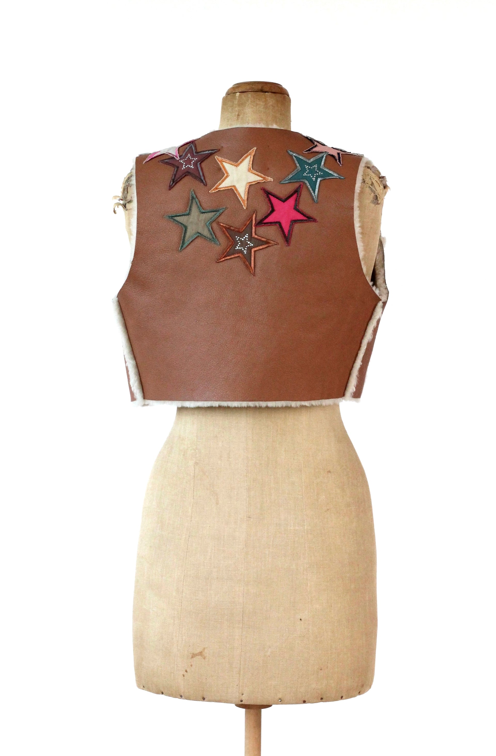 Y2K Vintage Brown Leather Vest with Star Applique //Size M