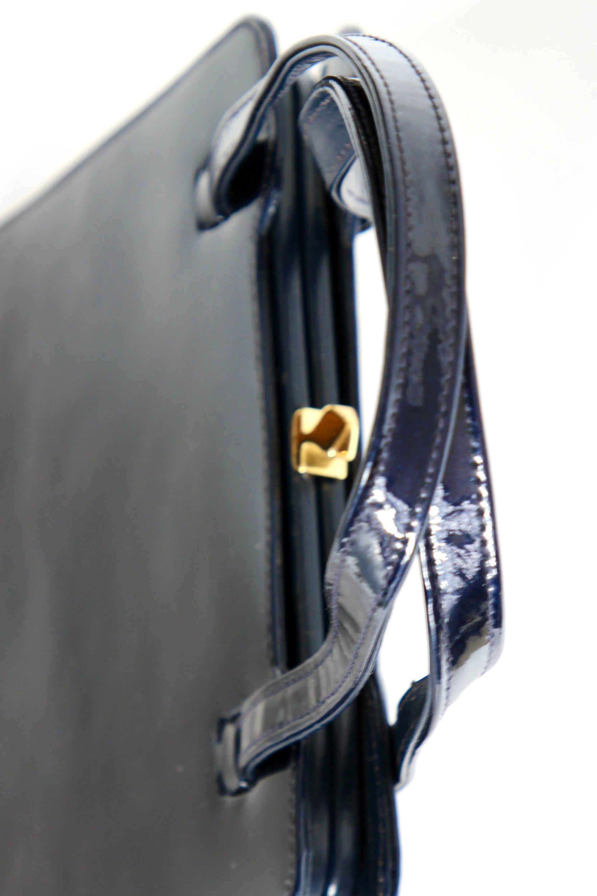 1950s 1960s Vintage Navy Blue Patent Leather Top Handle Bag/Purse