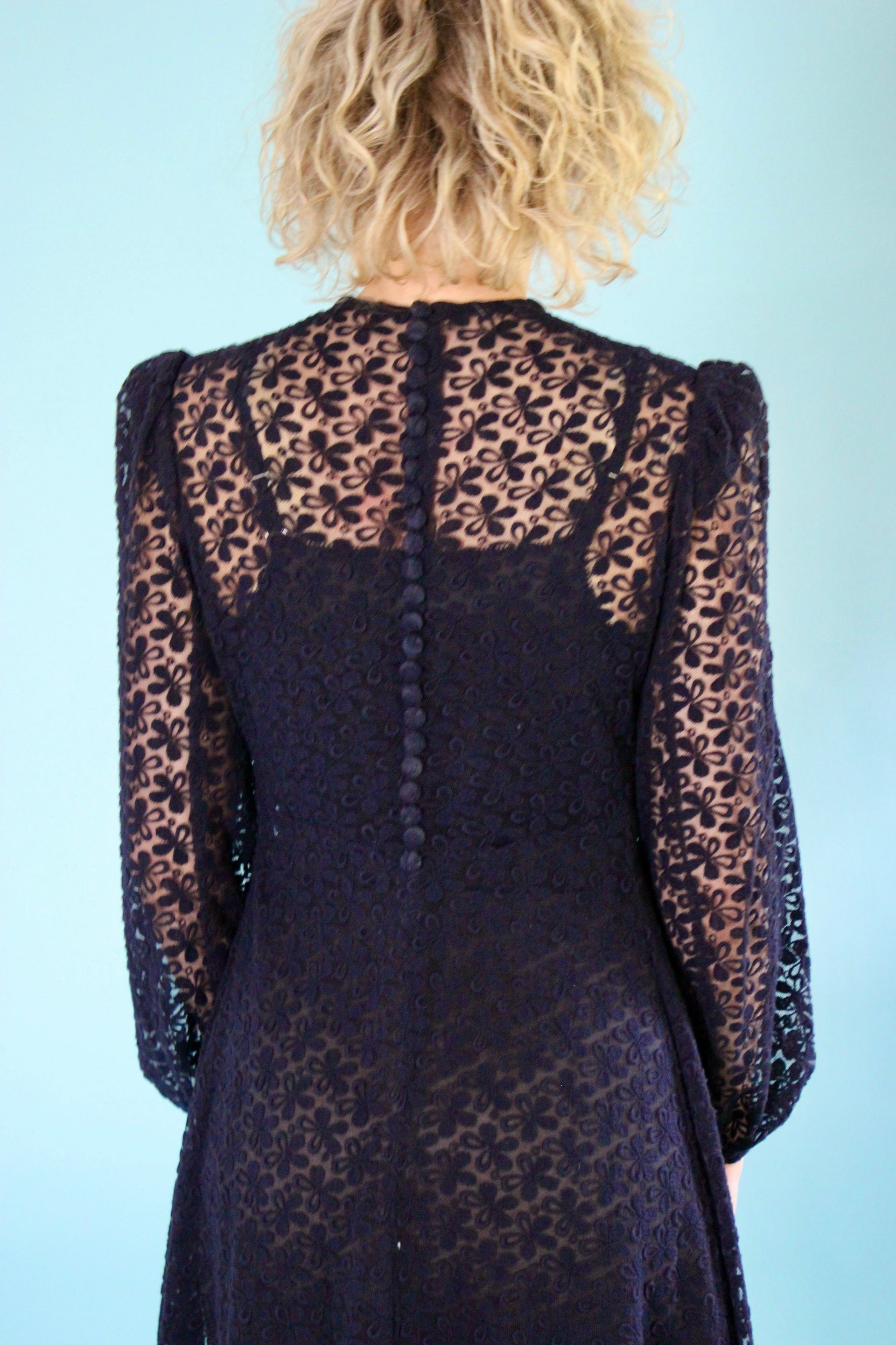 1940s Vintage Navy Blue Lace Dress // Size S/M