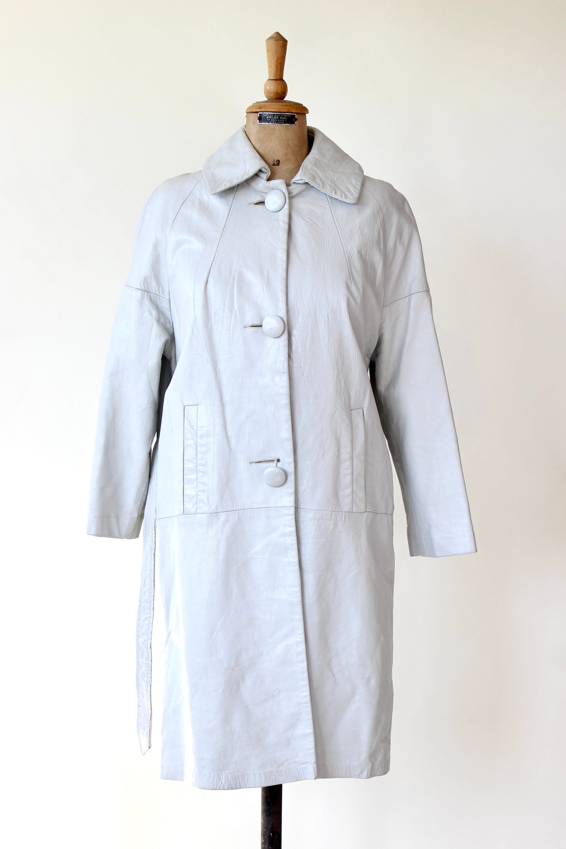 1950s Vintage Light Grey Leather Swing Coat // Size M/L