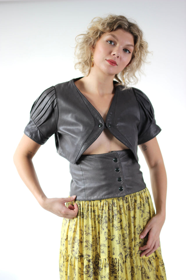 Y2K Vintage Grey Leather Crop Jacket//Danish Design//Size M/L