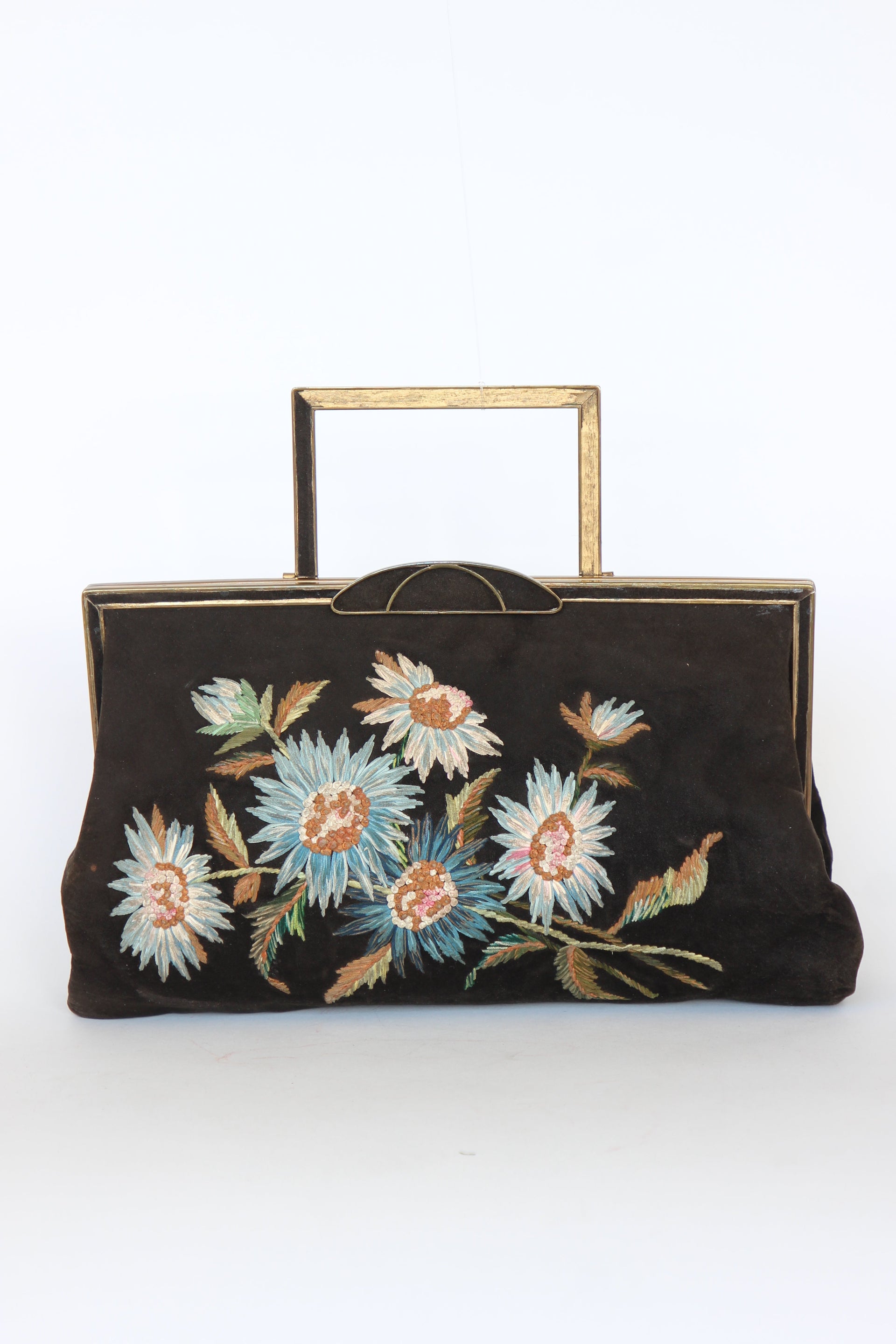 1930s Brown Suede Leather Top Handle Bag