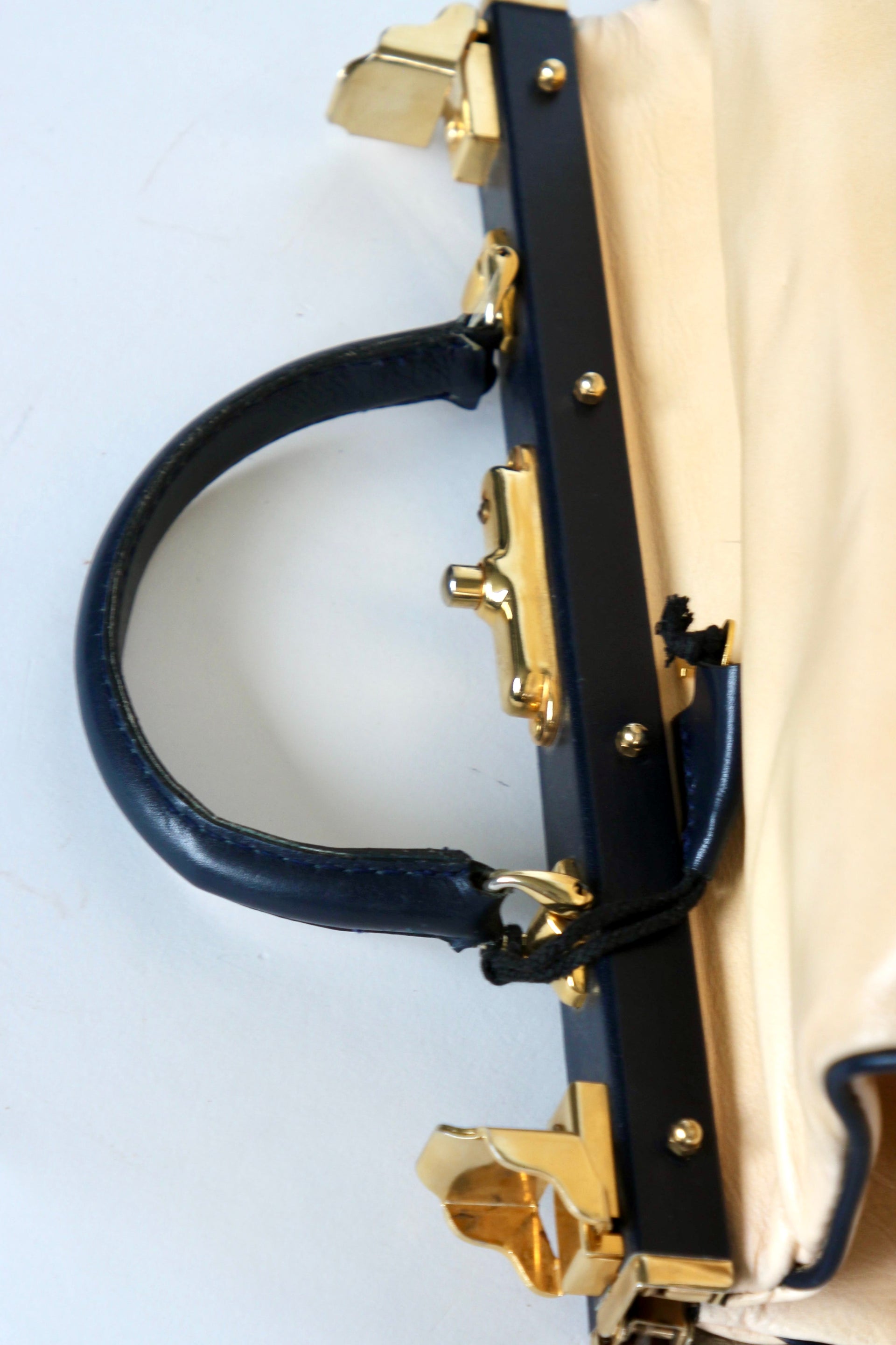 1950S 1960s Beige/Ivory Leather Top Handle Bag // Midwife Style Bag
