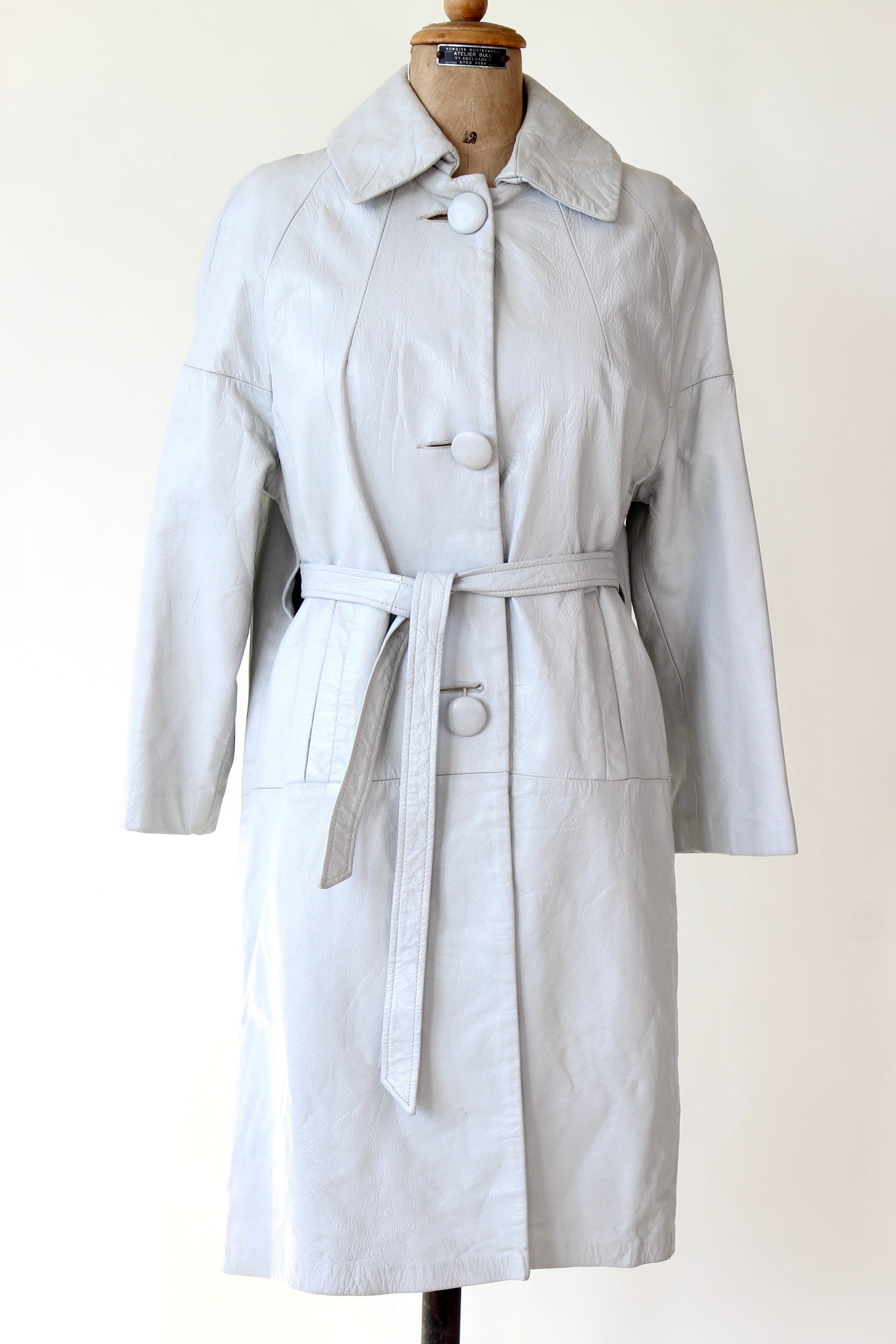 1950s Vintage Light Grey Leather Swing Coat // Size M/L