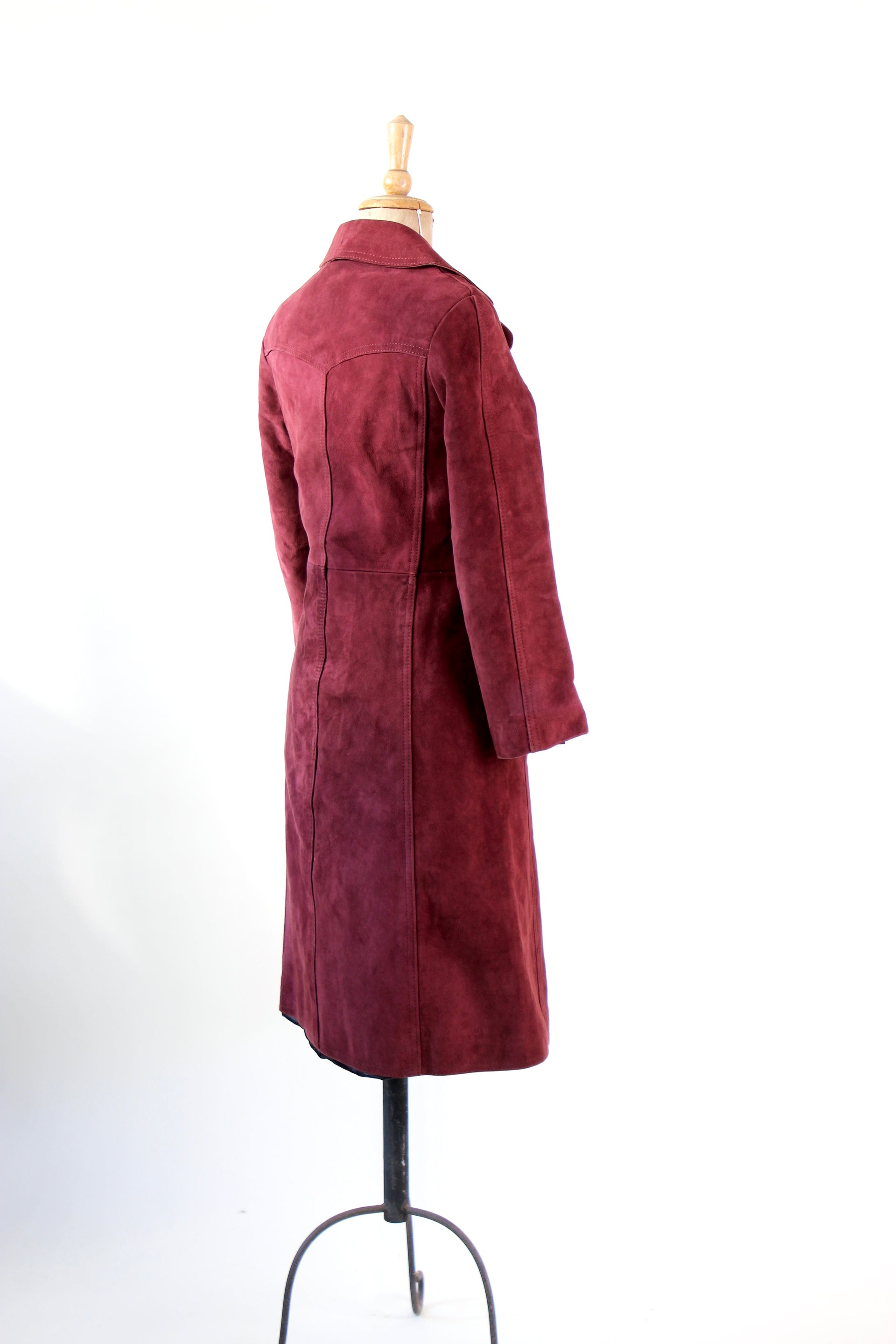 1960s Vintage Burgundy Suede Leather Coat // Size M