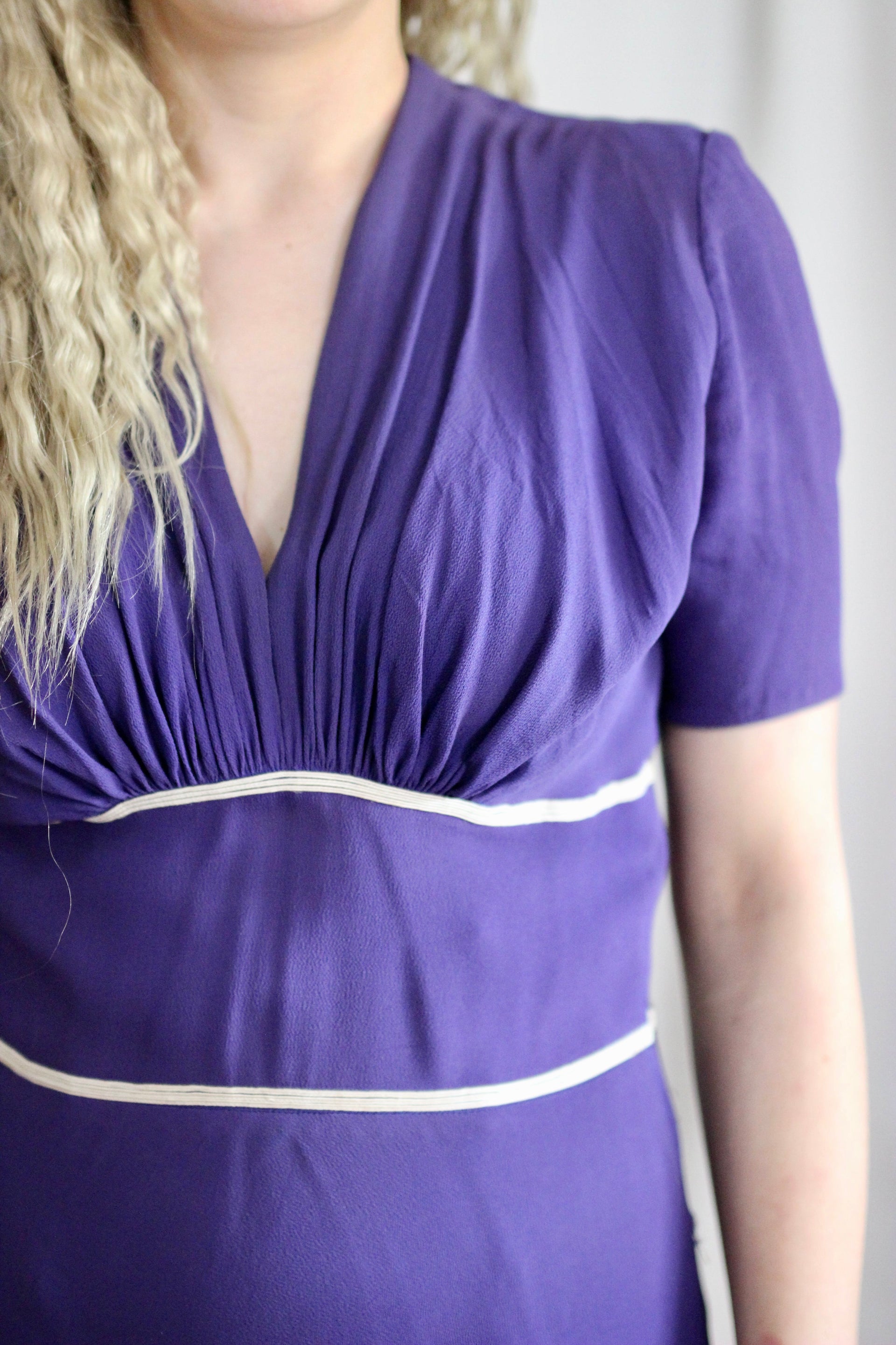 1950s Purple Silk Crepe Dress//Size M