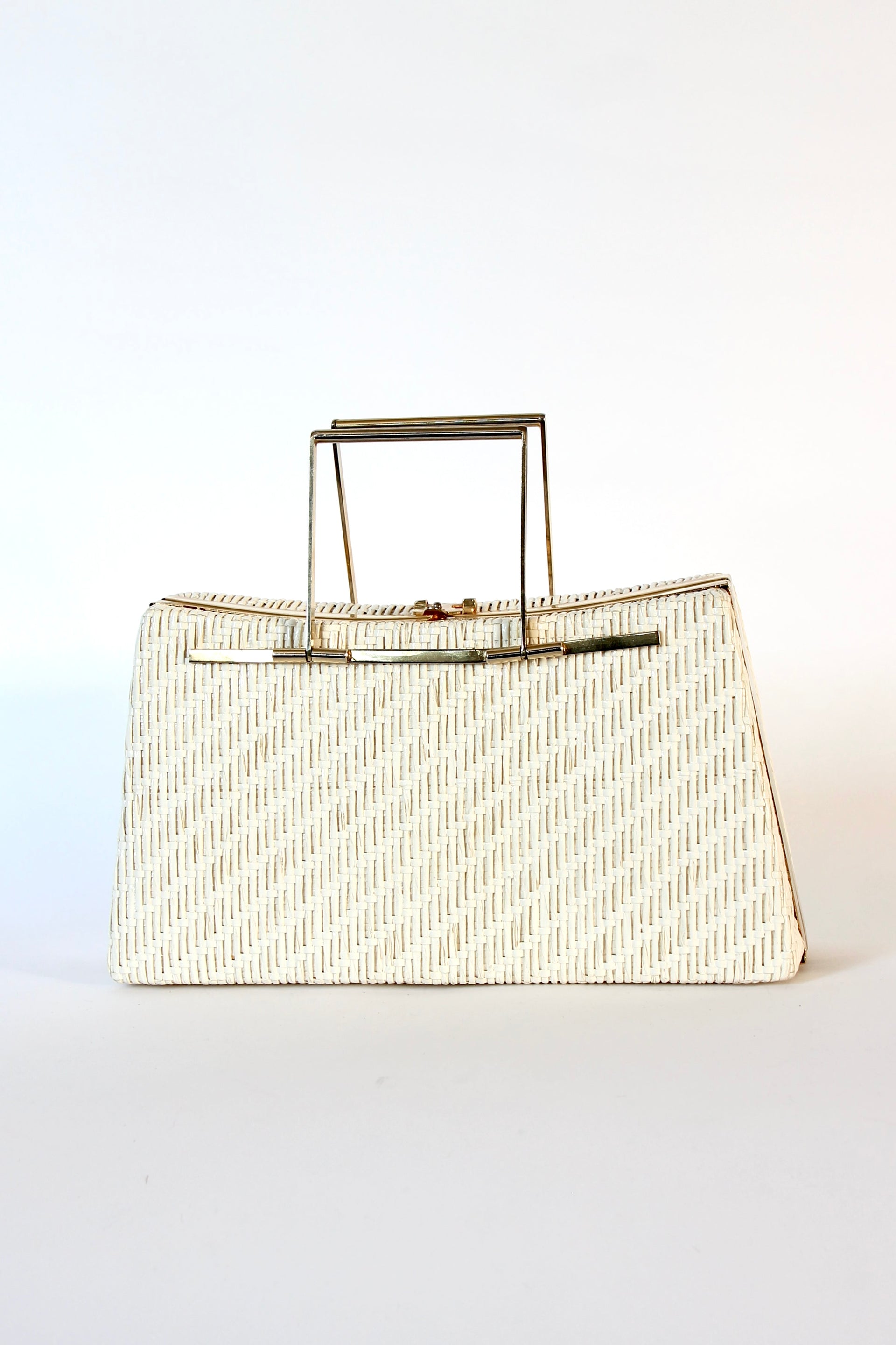 1960s Ivory Straw Top Handle Bag / Purse