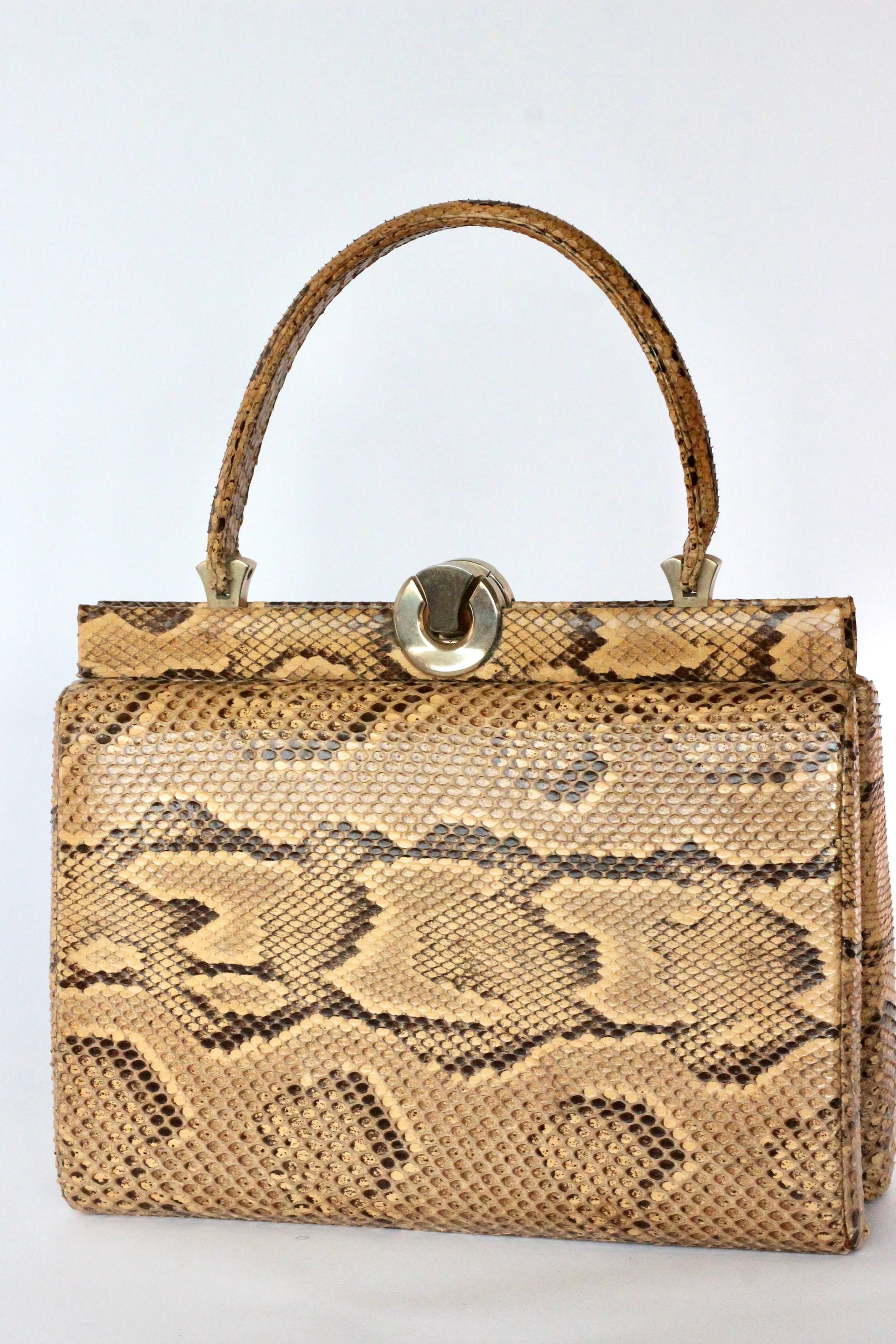 1950s Brown Snakeskin/Leather Top Handle Bag