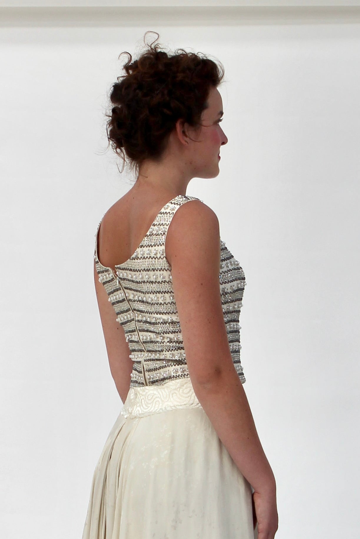 1950s Vintage Raw Silk Beaded Top // Size S