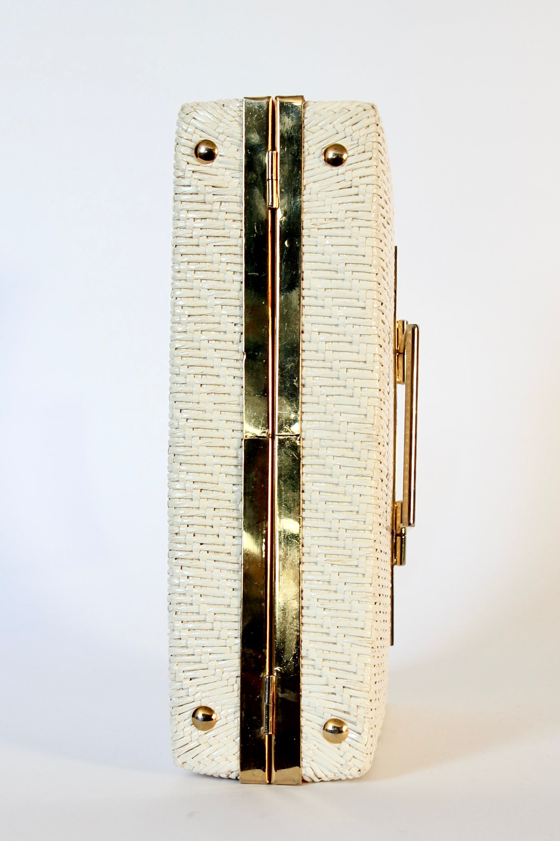 1960s Ivory Straw Top Handle Bag / Purse
