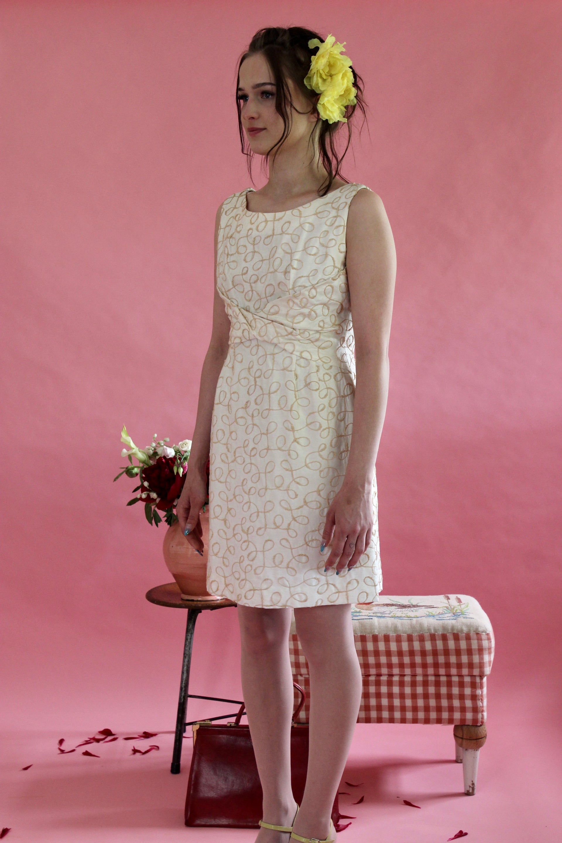 1960s Ivory Designer Cocktali Dress//Size M