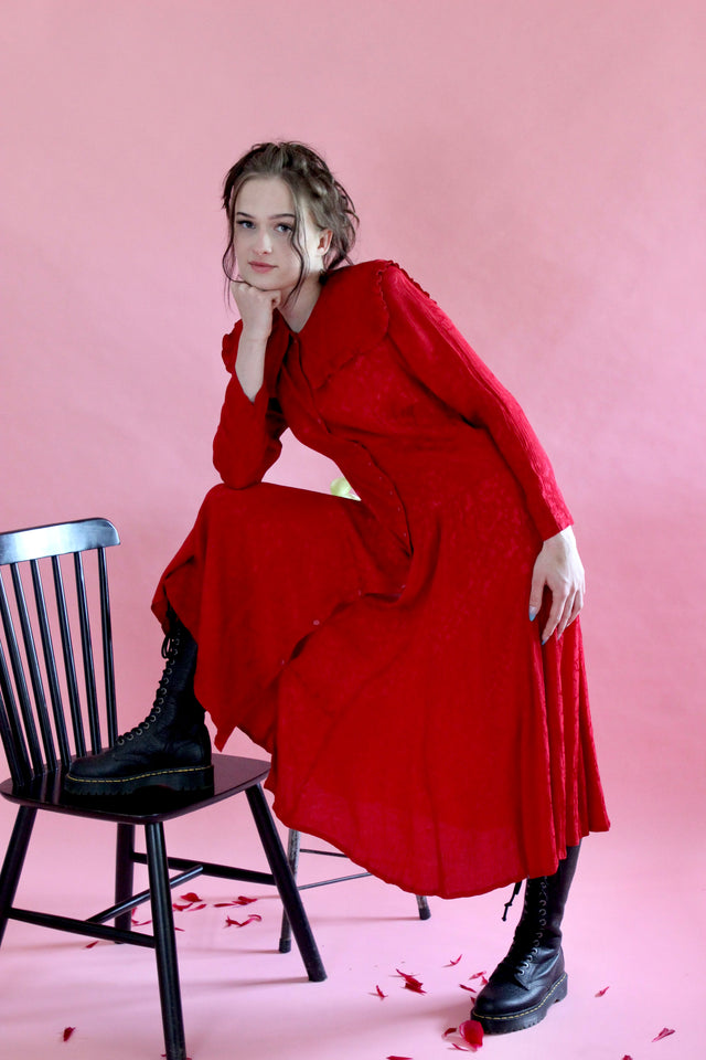 1980s Vintage Long Red Dress // Swedish Design // Size M