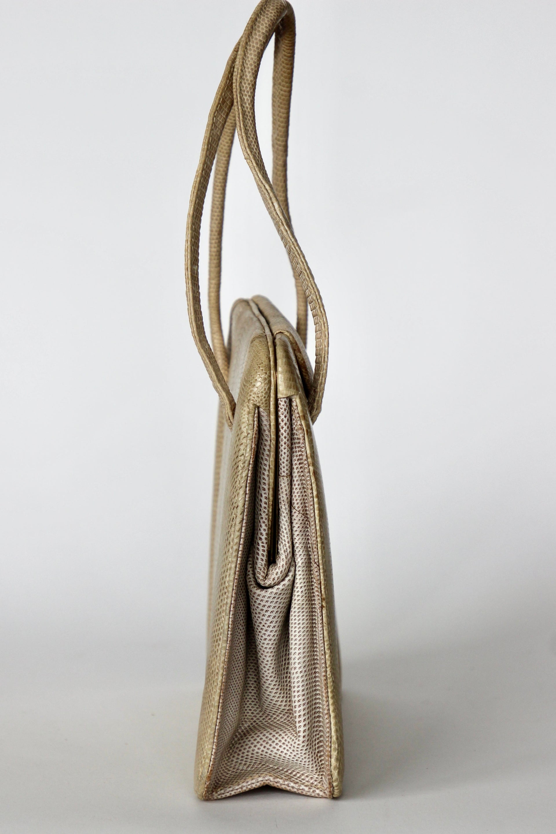 1950s Vintage Beige Lizard Leather Top Handle Bag/Purse