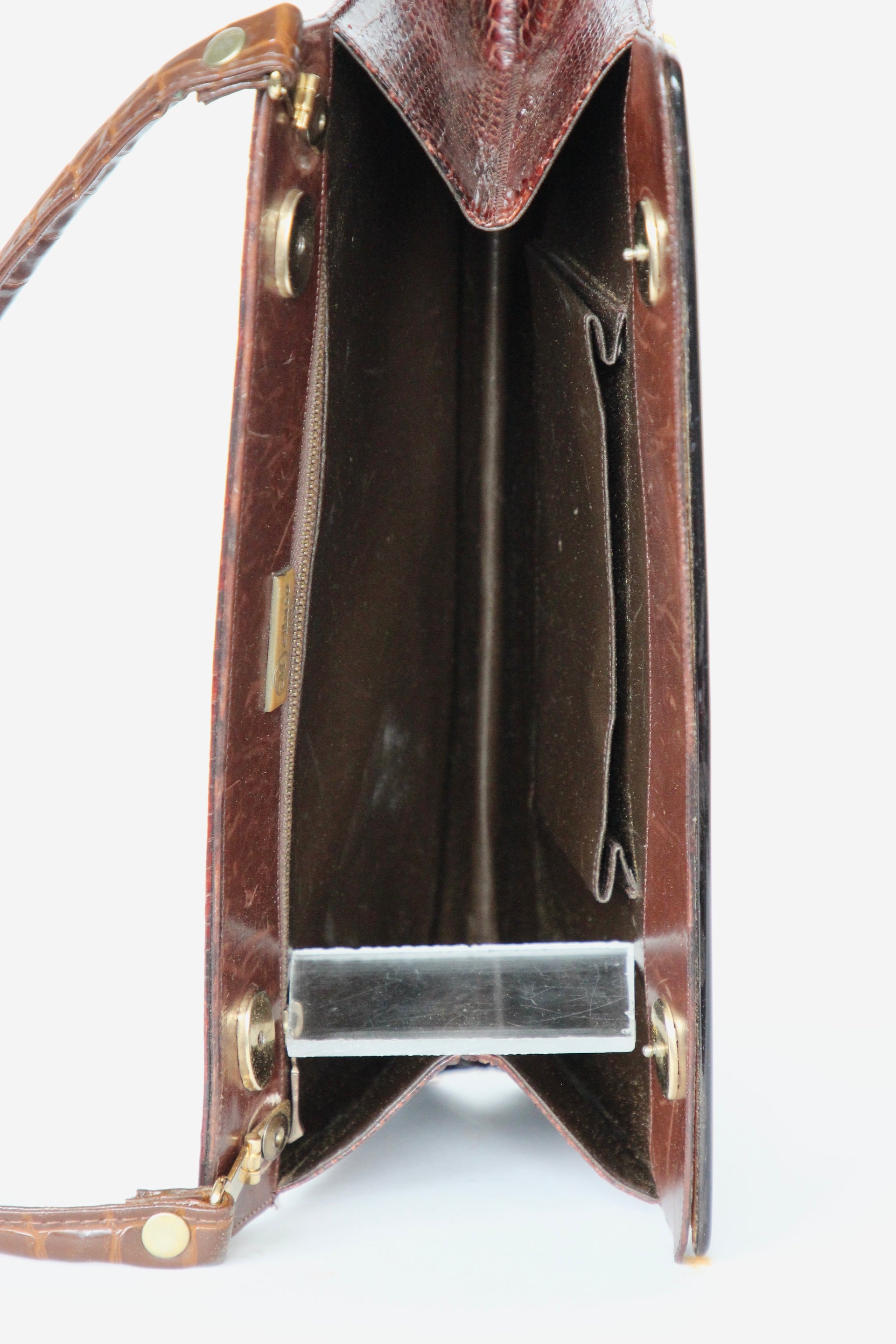1950s 1960s Brown Snakeskin/Leather Top Handle Bag