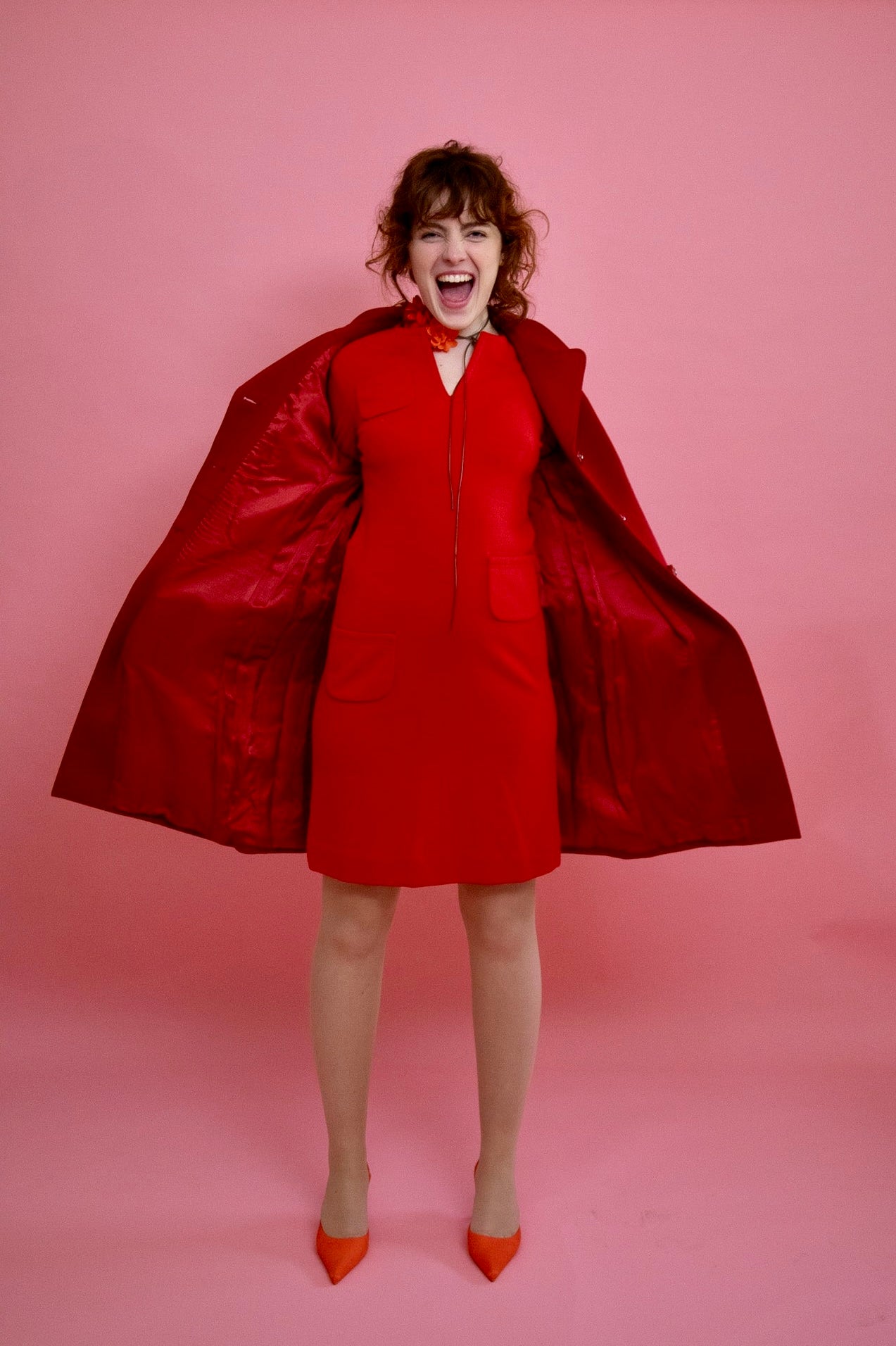 1970s Vintage Bright Red Shift Mod Wool Dress // Size S/M