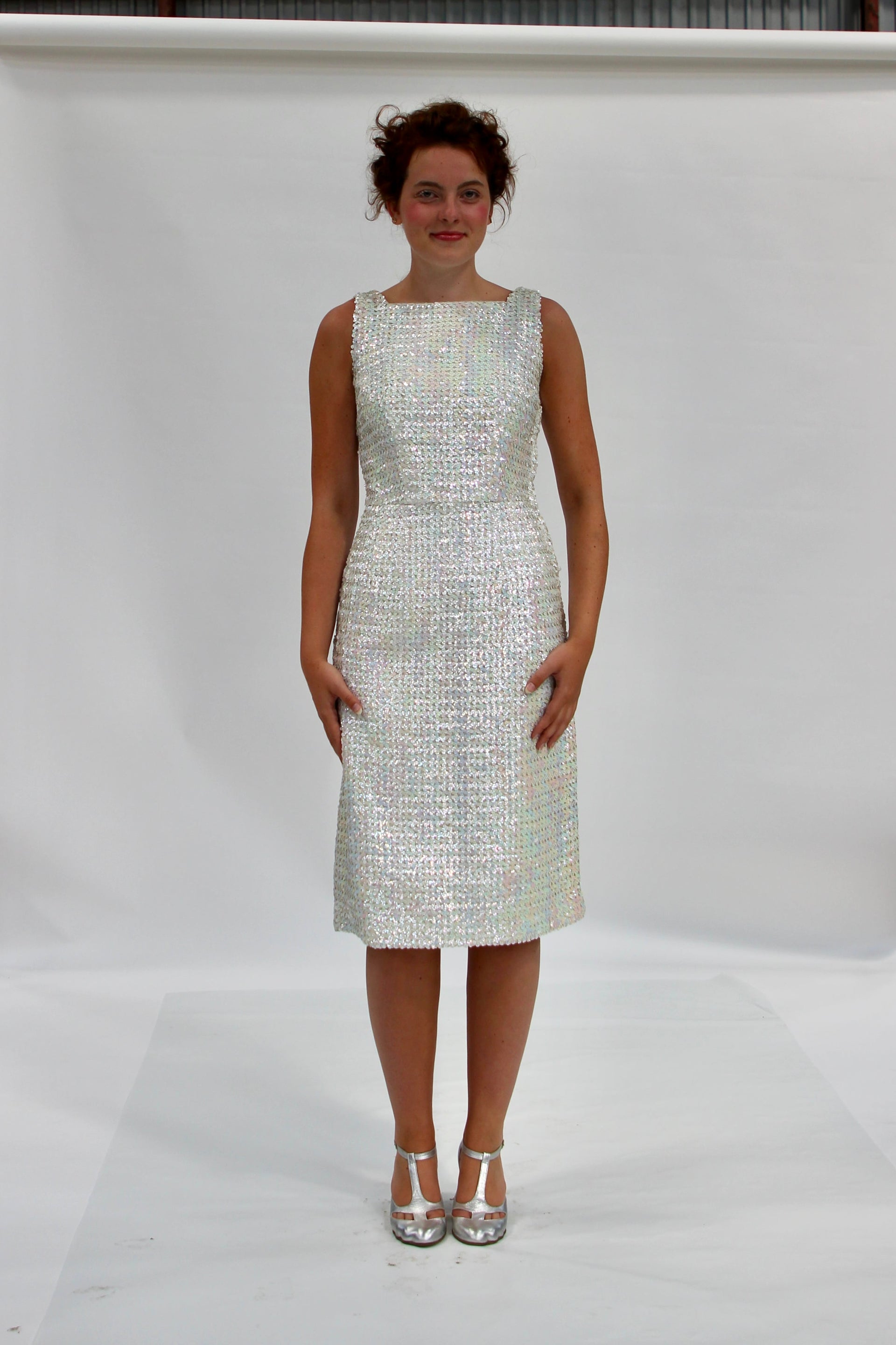 1960s White Vintage Sequin Dress//Size S/M