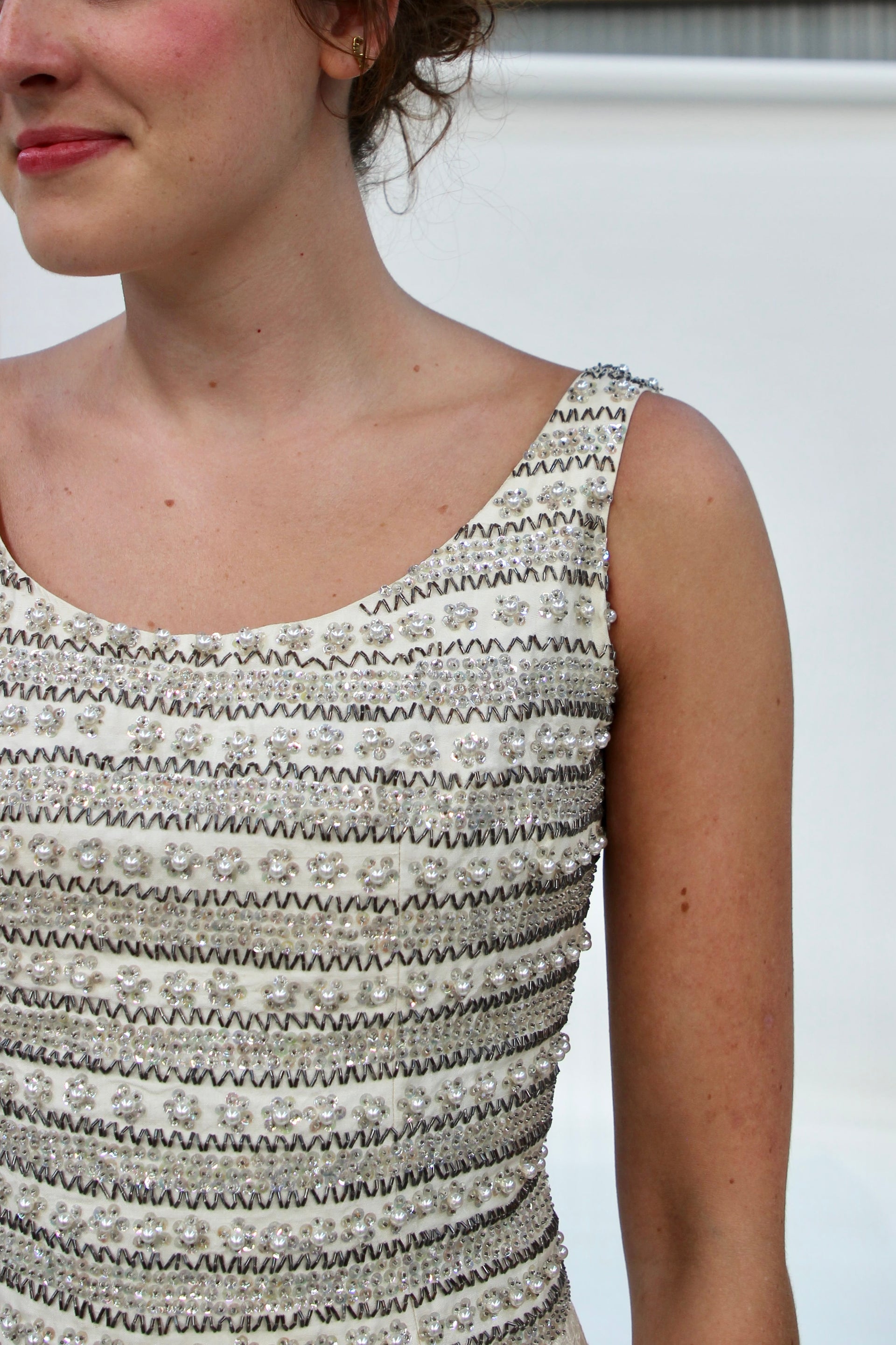 1950s Vintage Raw Silk Beaded Top // Size S