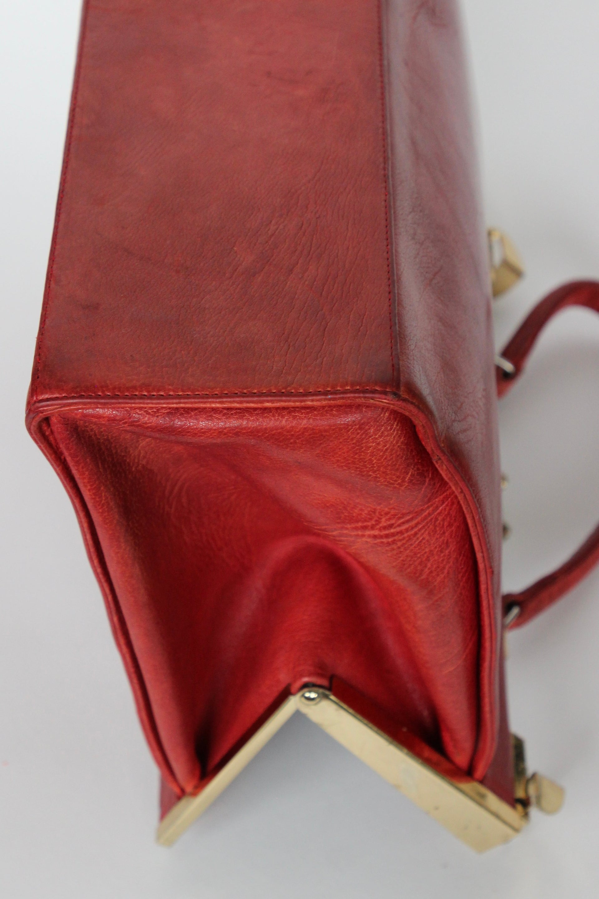1960s Vintage Large Red Leather Top Handle Bag / Made in France