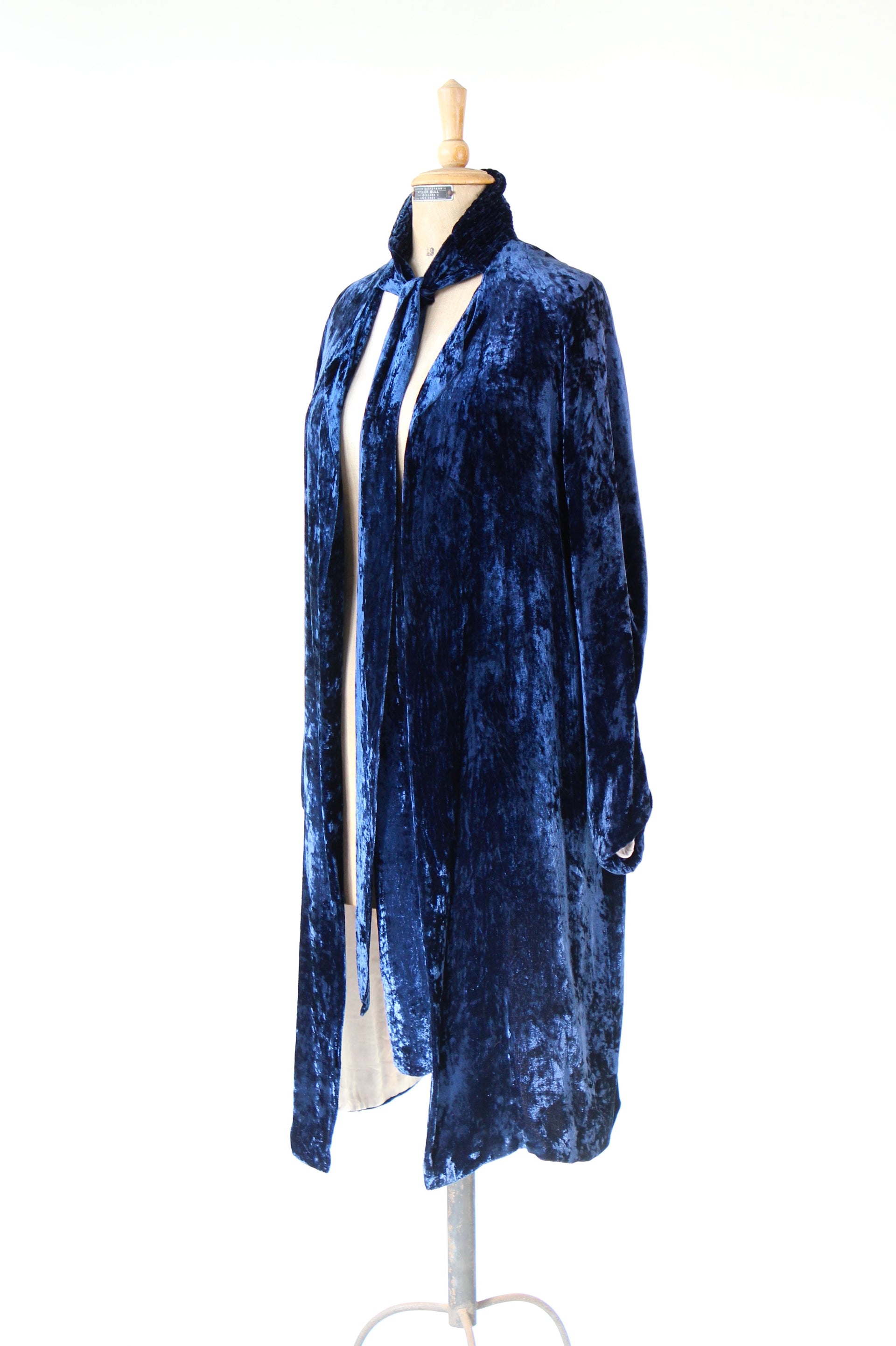 1920s 1930s Blue Silk Velvet Opera Coat//Size M